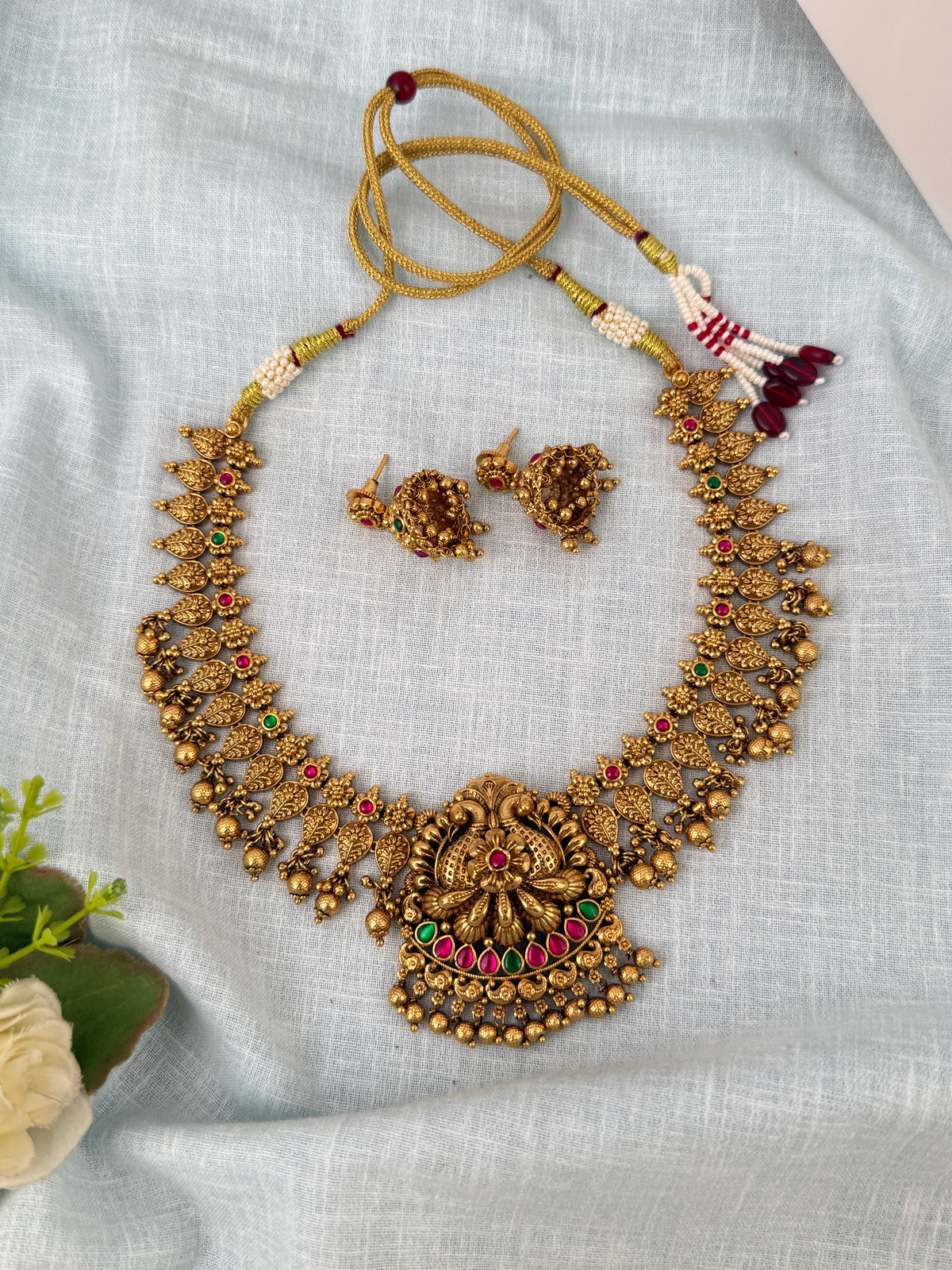 Antique Grand Necklace Peacock Pendant Short Set| N0786