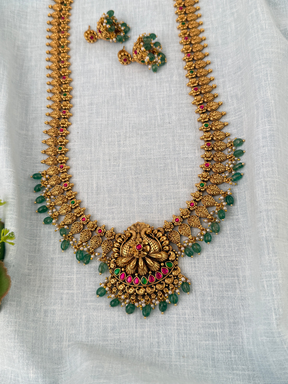 Antique Grand Necklace Peacock Pendant Long Set| N0793