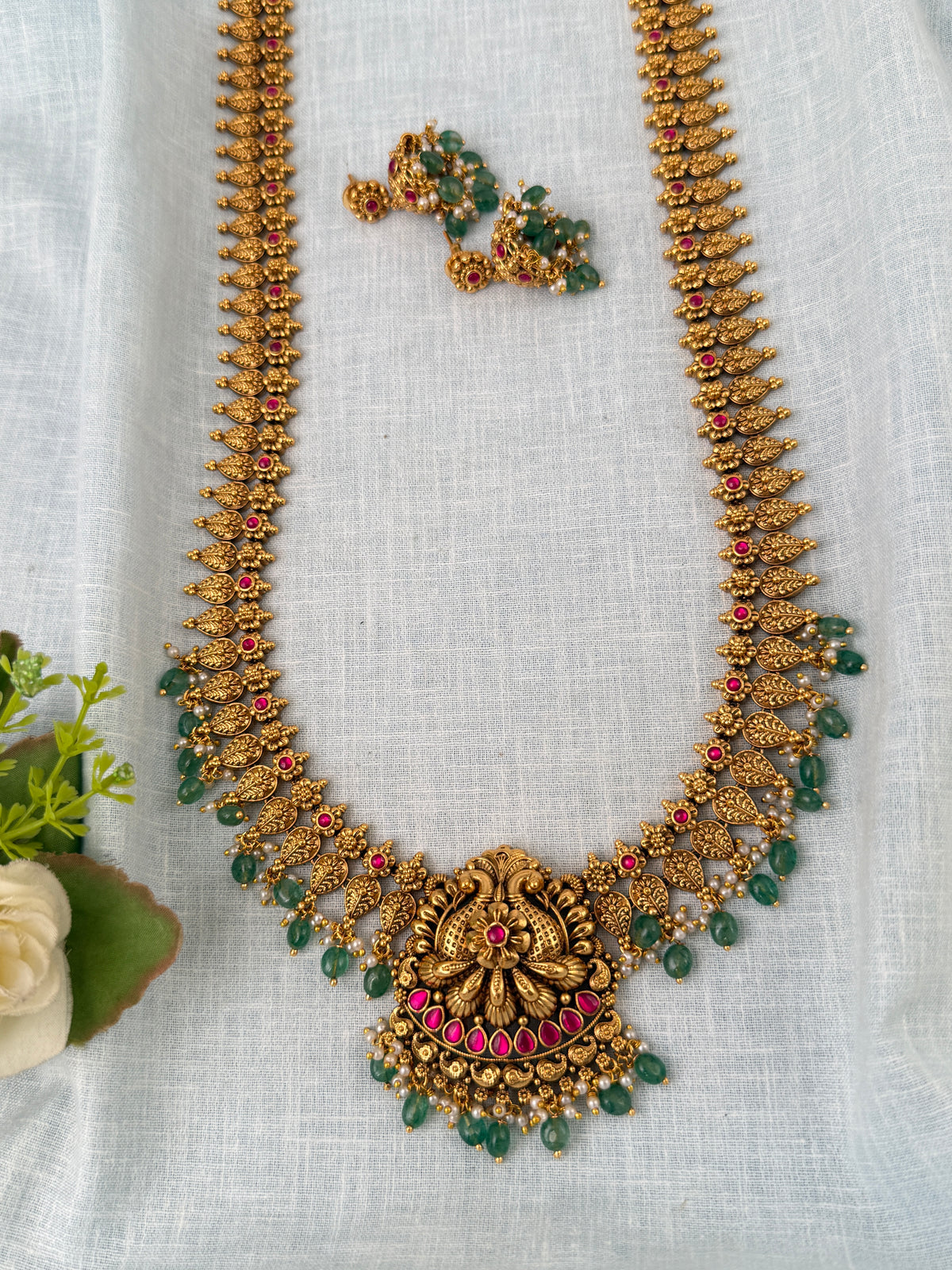 Antique Grand Necklace Peacock Pendant Long Set| N0790