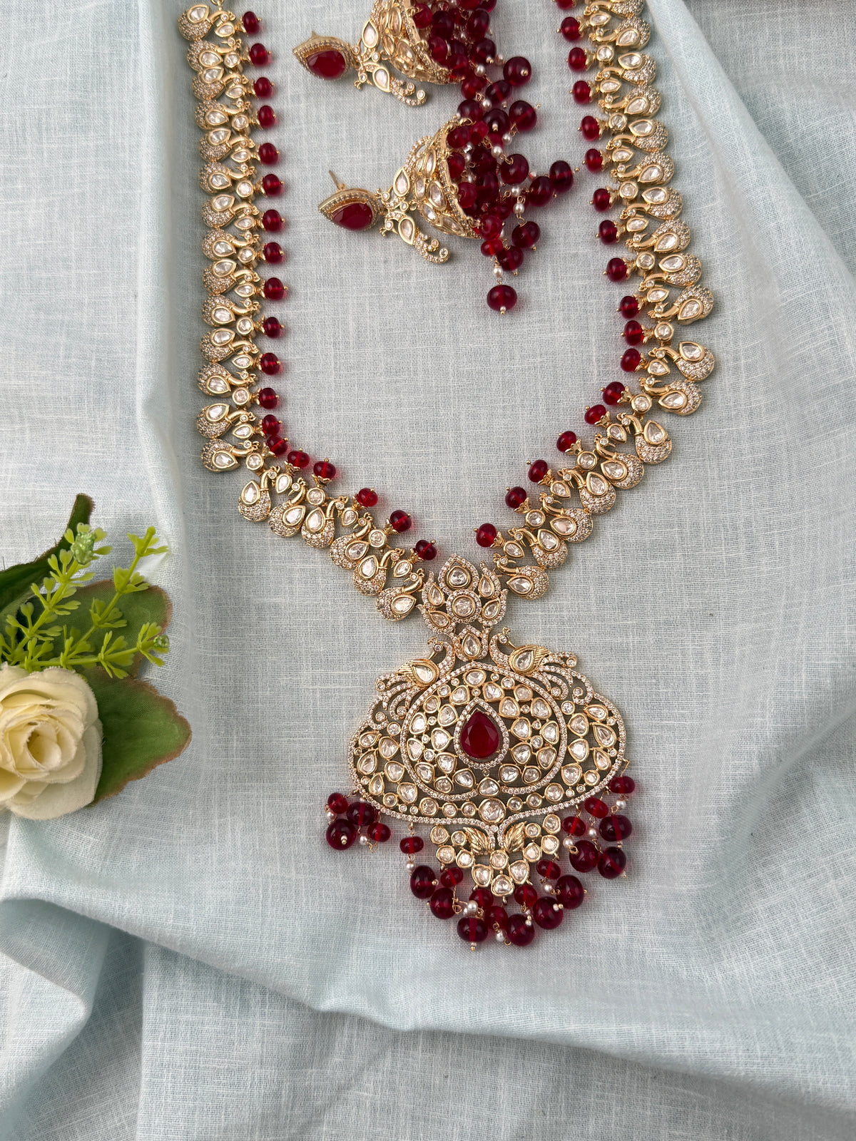 Kundan Peacock Necklace Premium Long Set | N0823