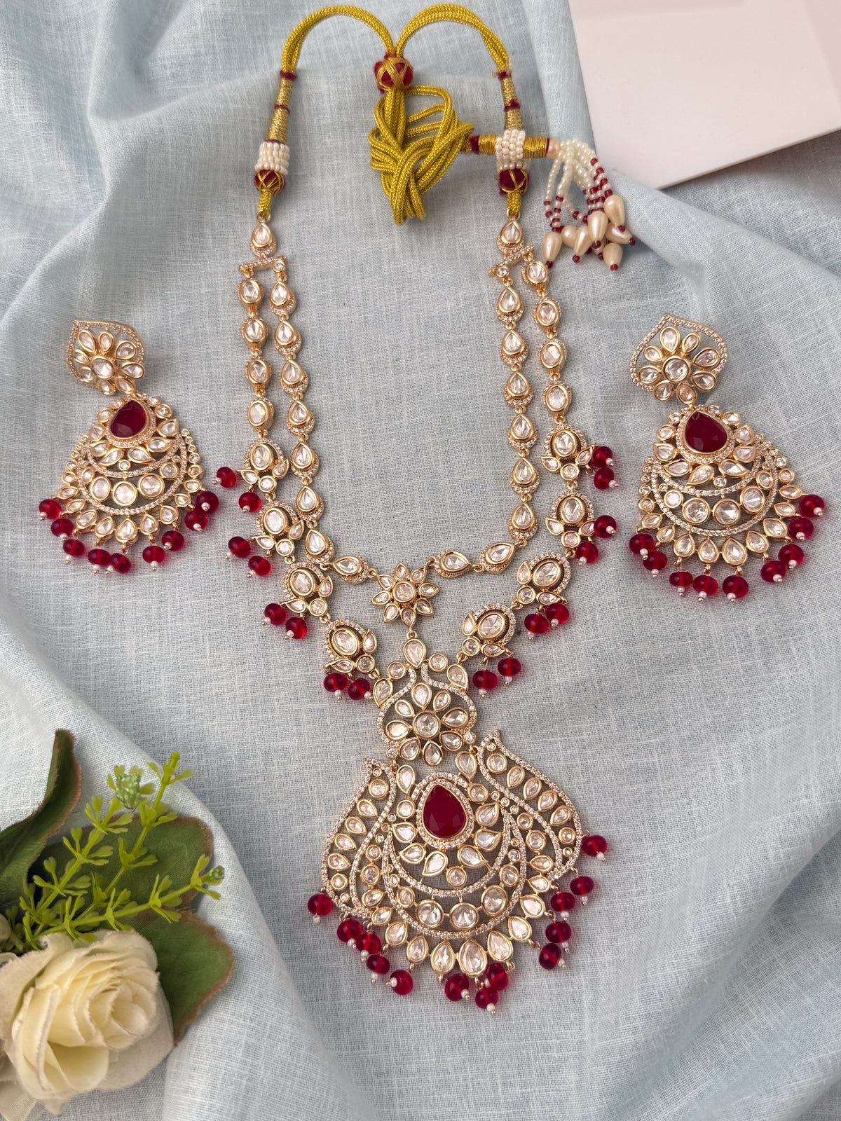 Kundan Layered Necklace Luxury Long Set | N0828