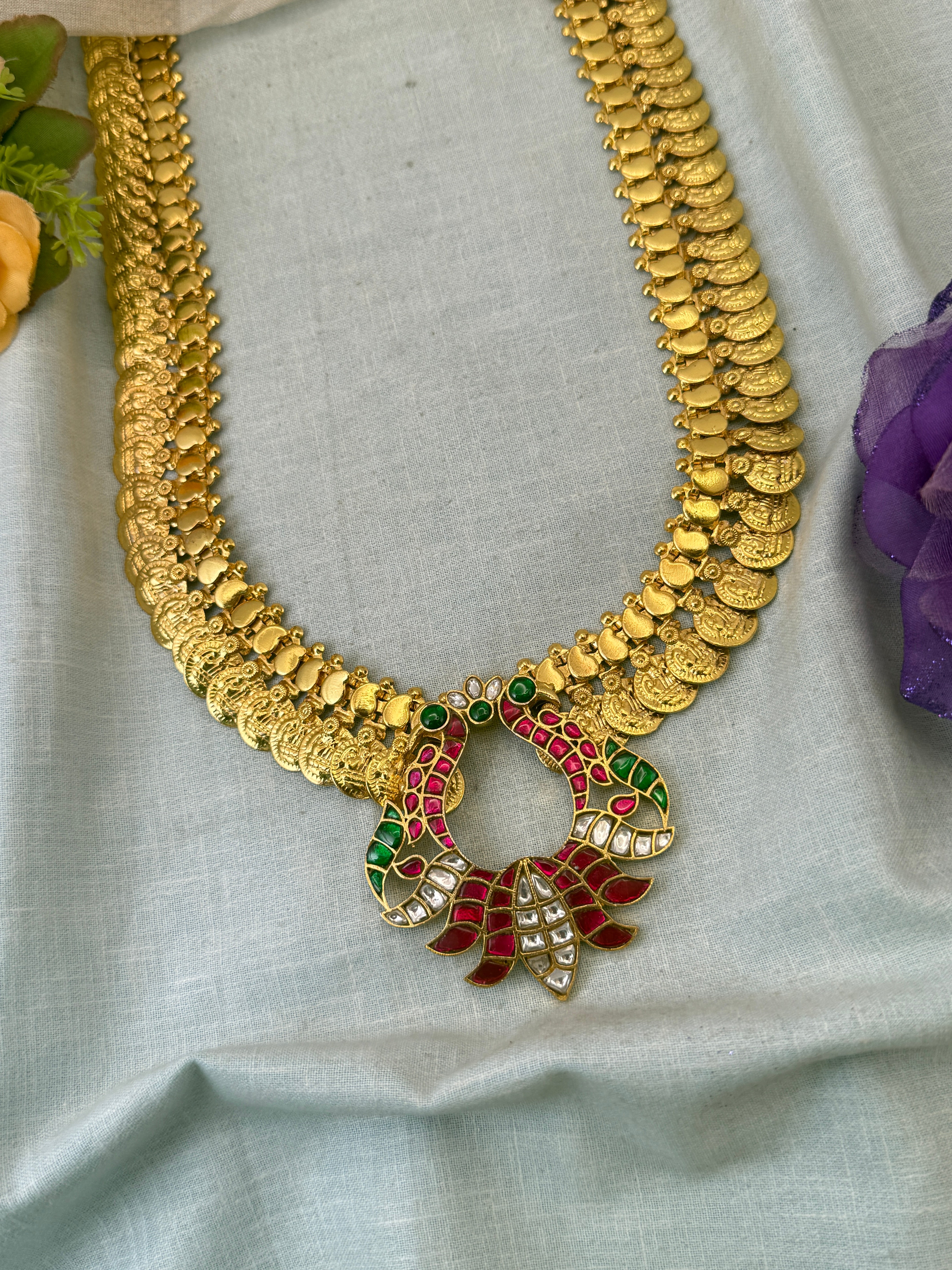 Luxurious Jadau Kundan Kaasu Long Necklace Set 1058