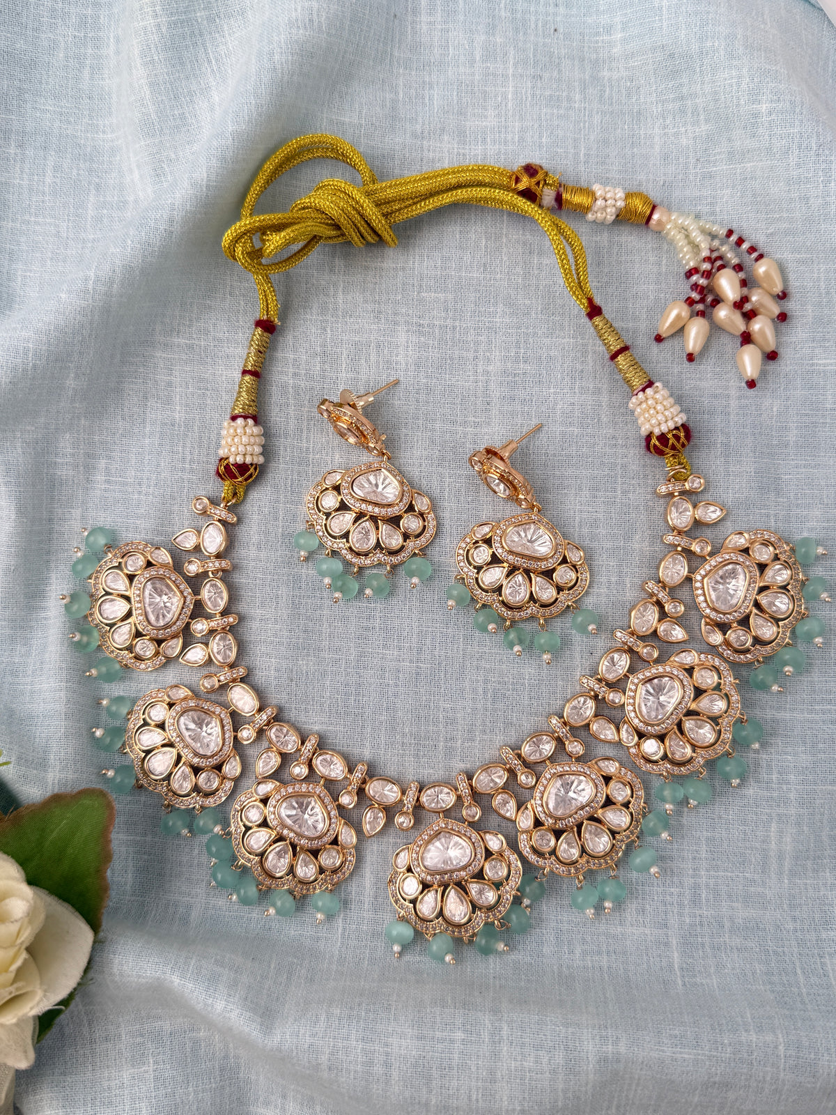 Kundan Floral Necklace Luxury Short Set | N0831
