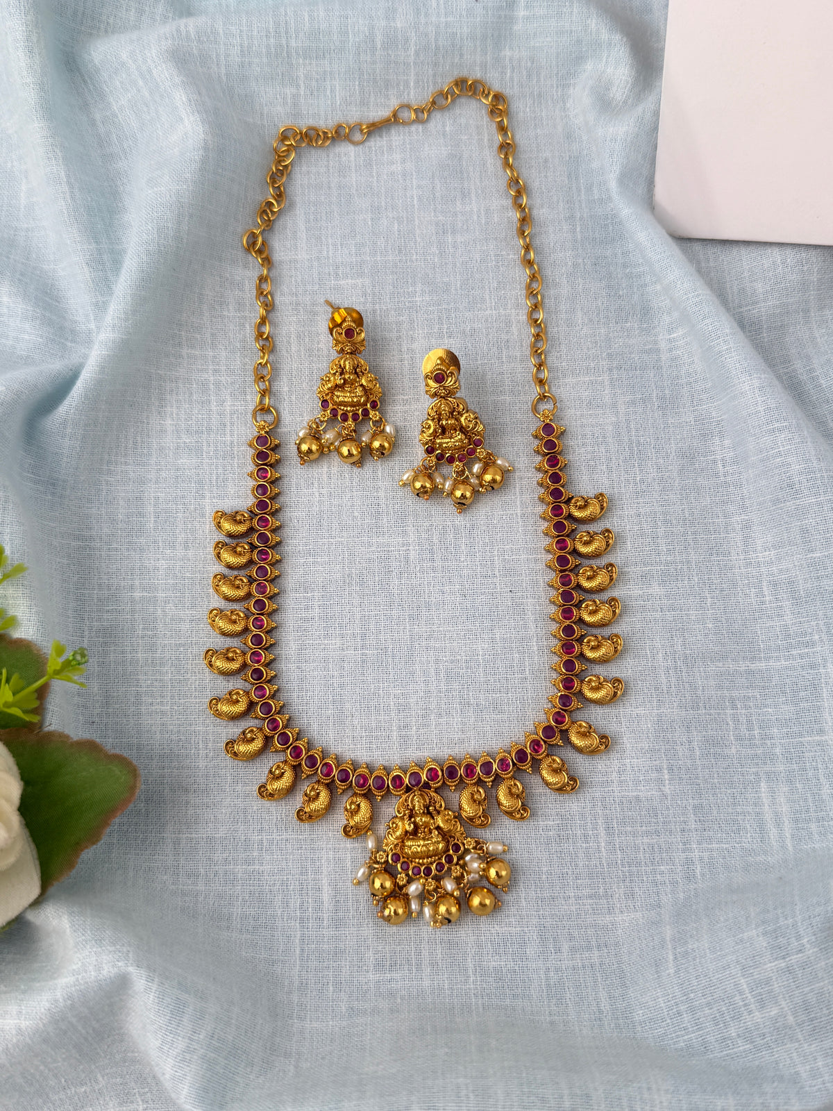 Antique Grand Necklace Lakshmi Pendant Mid-Long Set| N0759