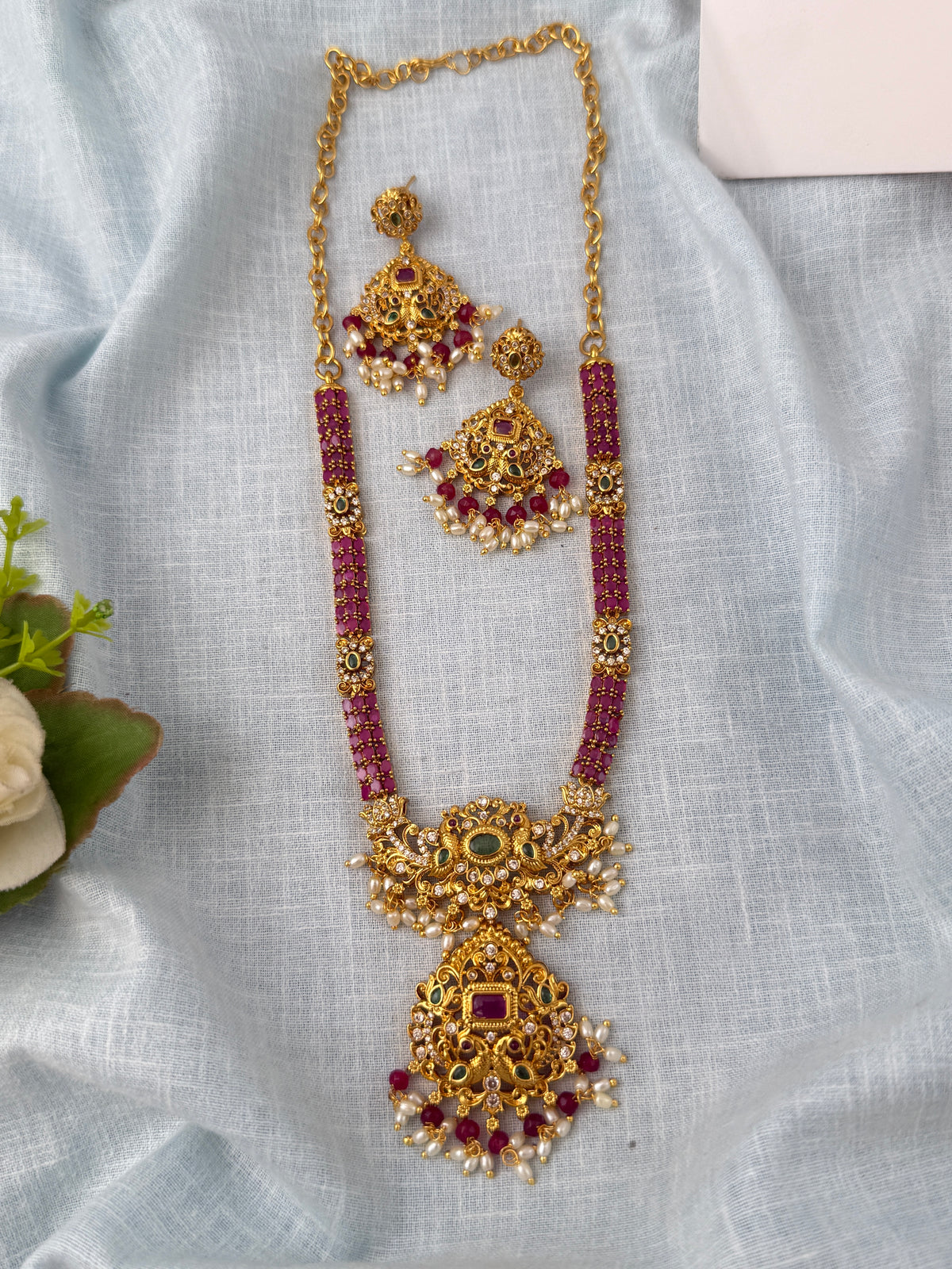 Antique Grand Necklace Peacock Pendant Short Set| N0144