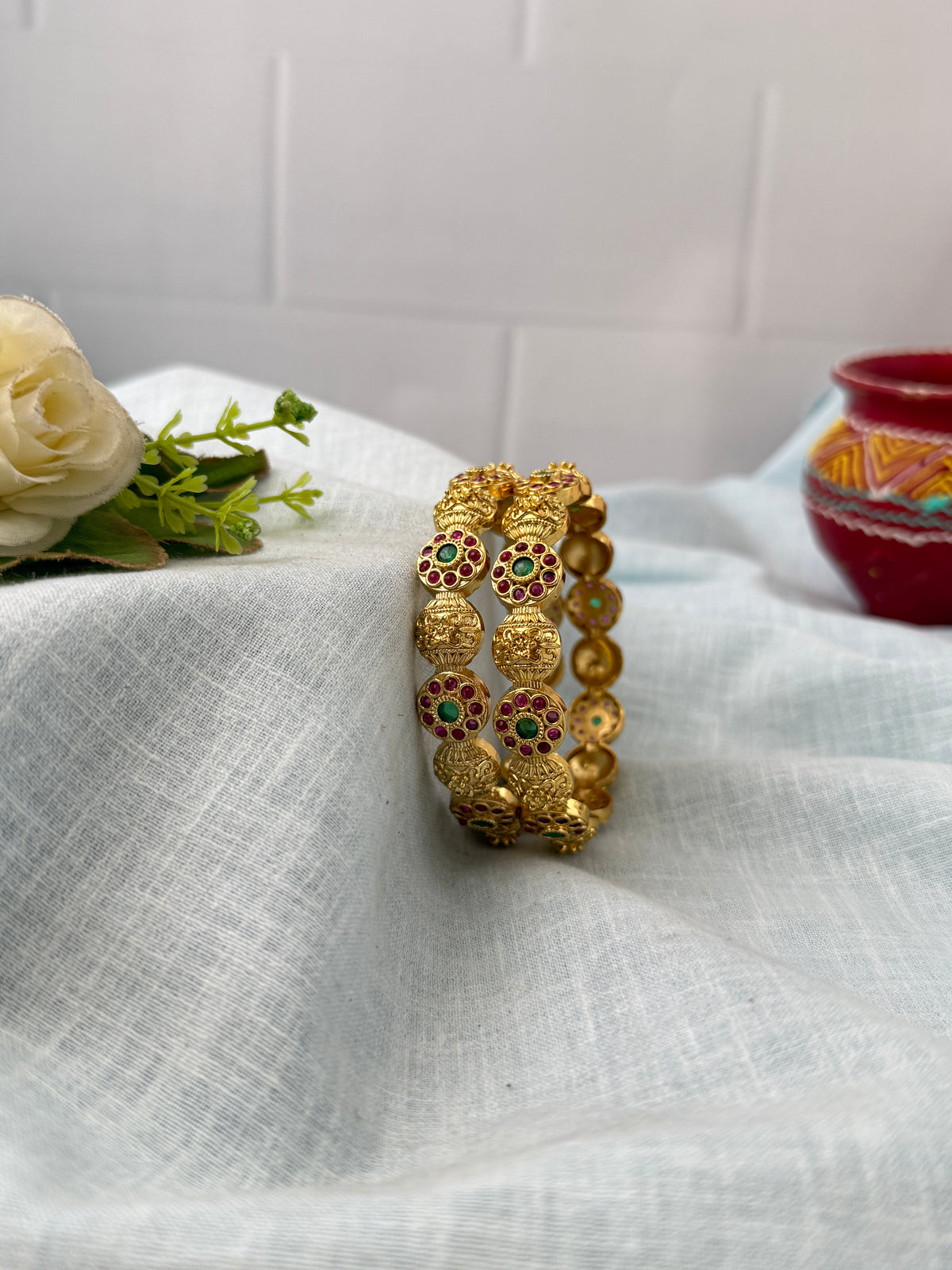 Antique temple style bridal bangles for women by Mahila