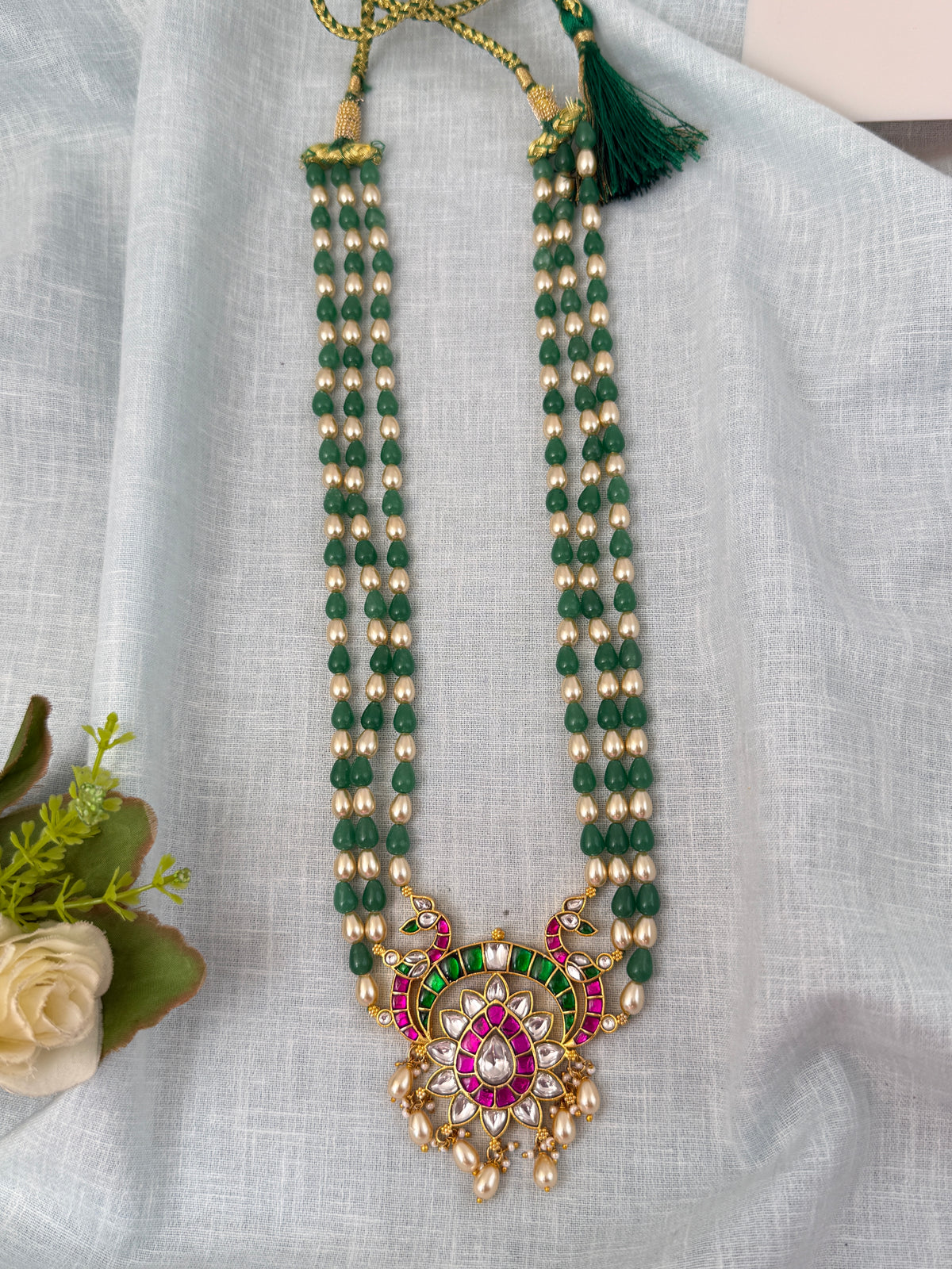 Pearl Layered Necklace Jadau Kundan Reversible Pendant Premium | N0871
