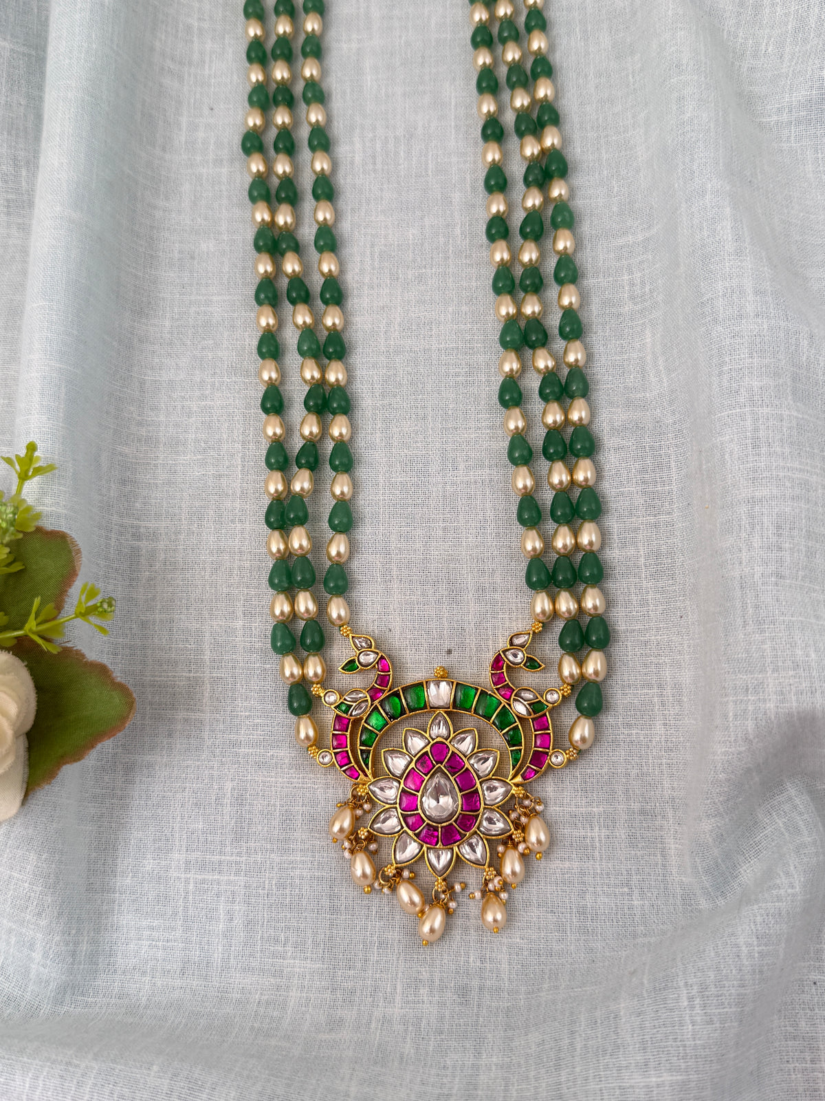 Pearl Layered Necklace Jadau Kundan Reversible Pendant Premium | N0871