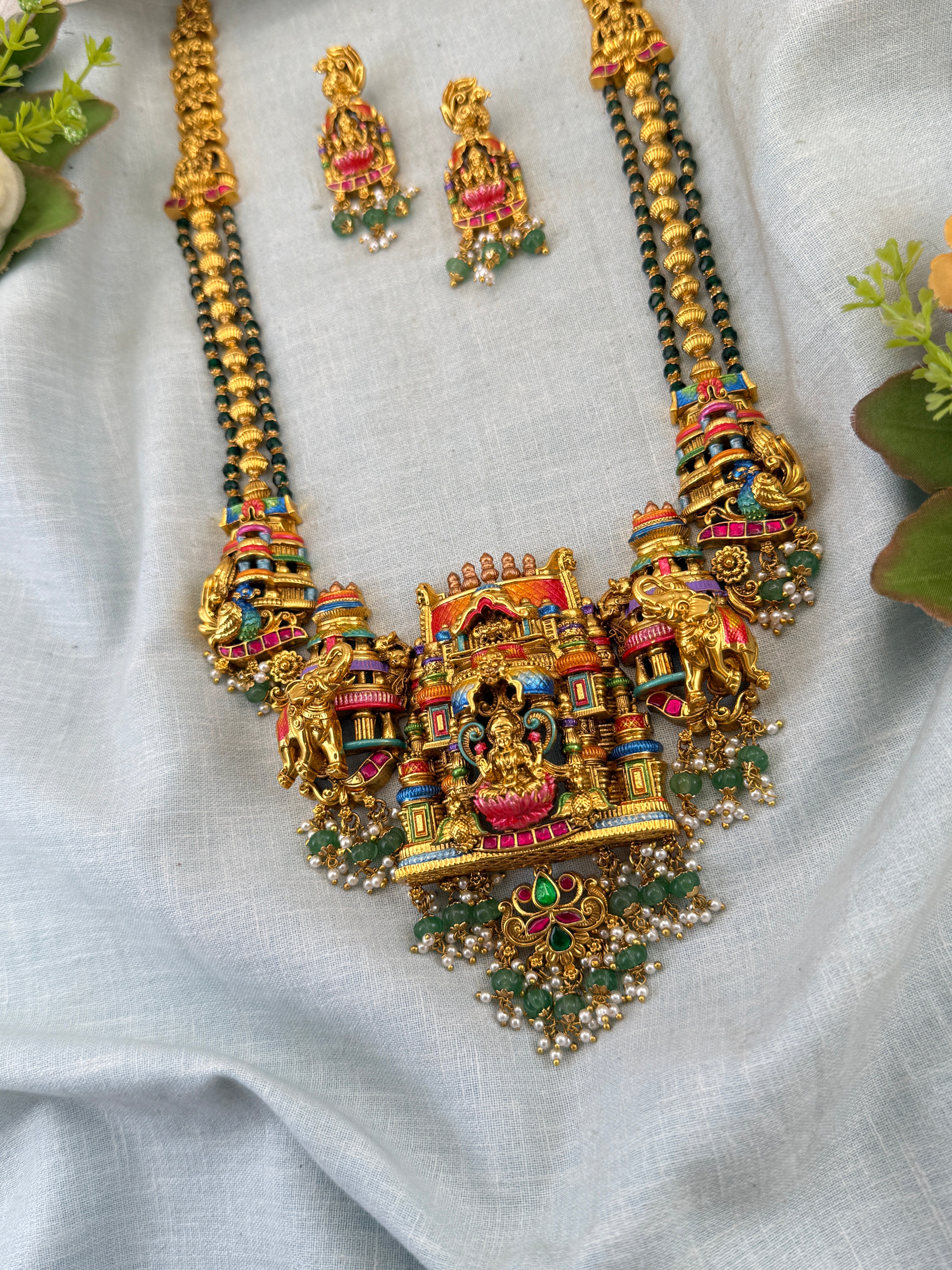 Royal Antique Hand Painted Temple Mid Long Haaram 1066