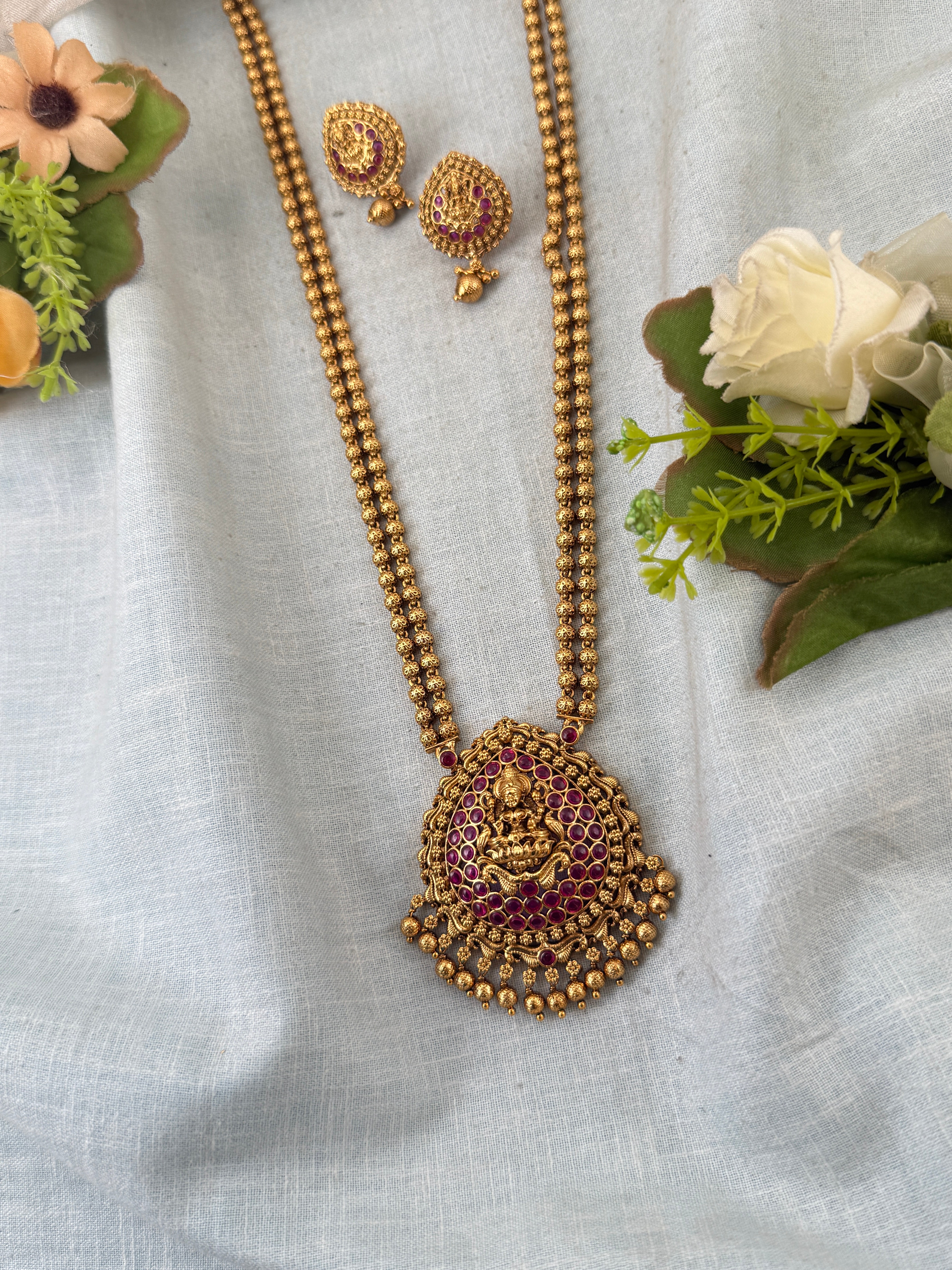 Royal Antique Lakshmi Pendant Long Necklace Set 1080