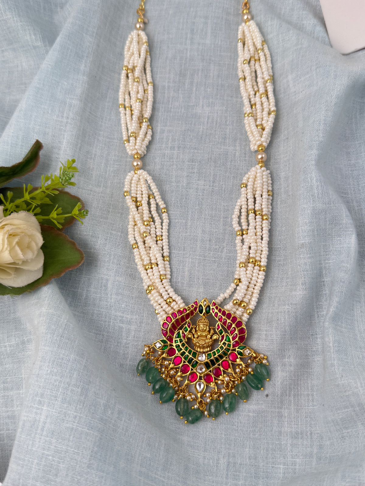 Jadau Kundan Pearl Layered Necklace Lakshmi Pendant Premium | N0853