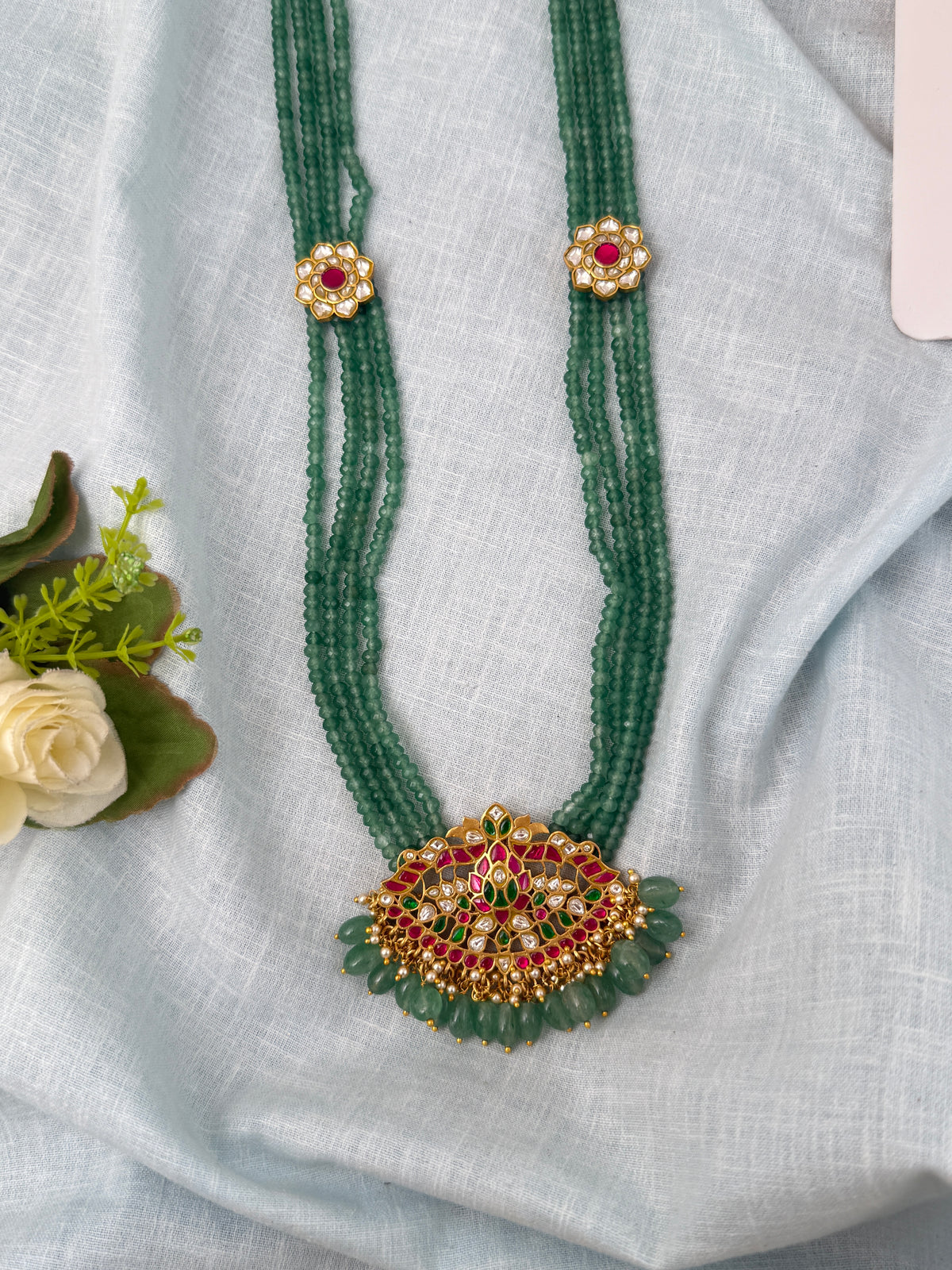Jadau Kundan Pearl Layered Necklace Peacock Pendant Premium | N0854