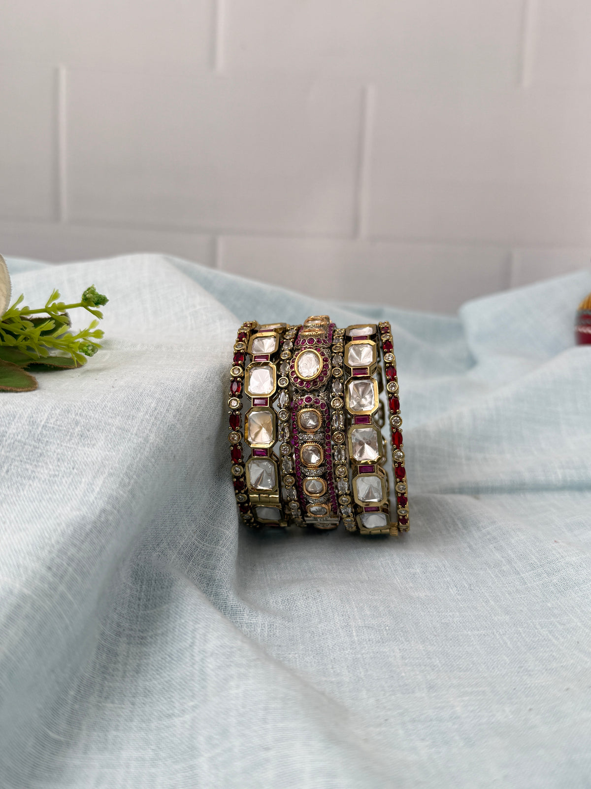 Luxurious Ruby Kundan Bridal Bangle Set 0027