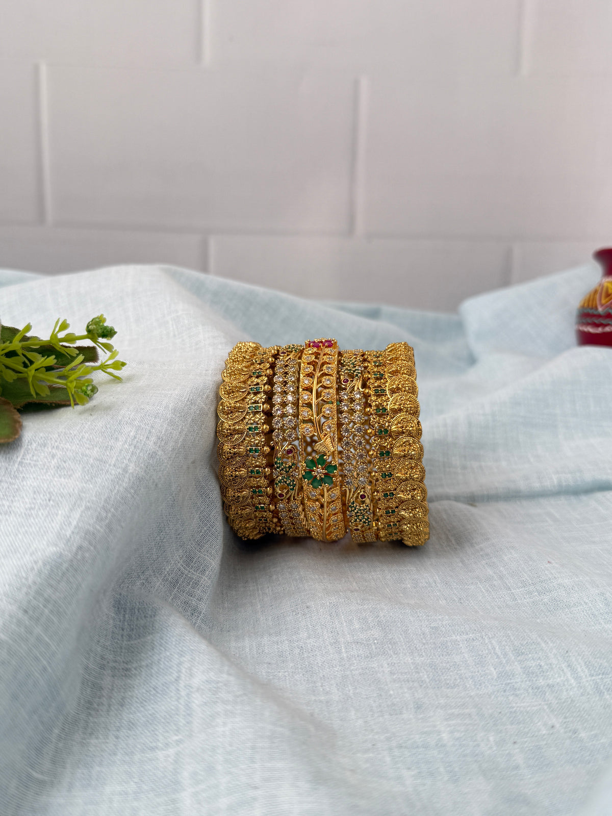 Royal Kaasu & Stone Bridal Bangle Set 0030