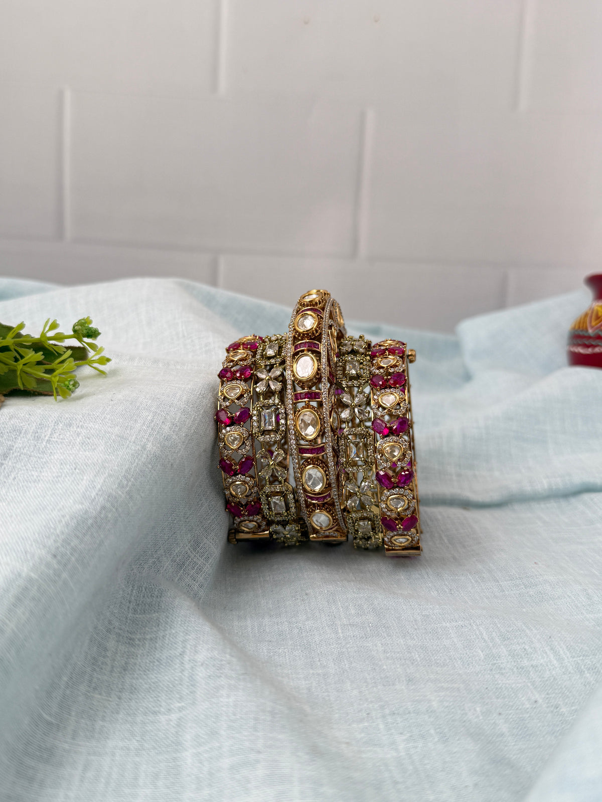 Heritage Kundan & Victorian Ruby Premium Bridal Bangle Set 0036