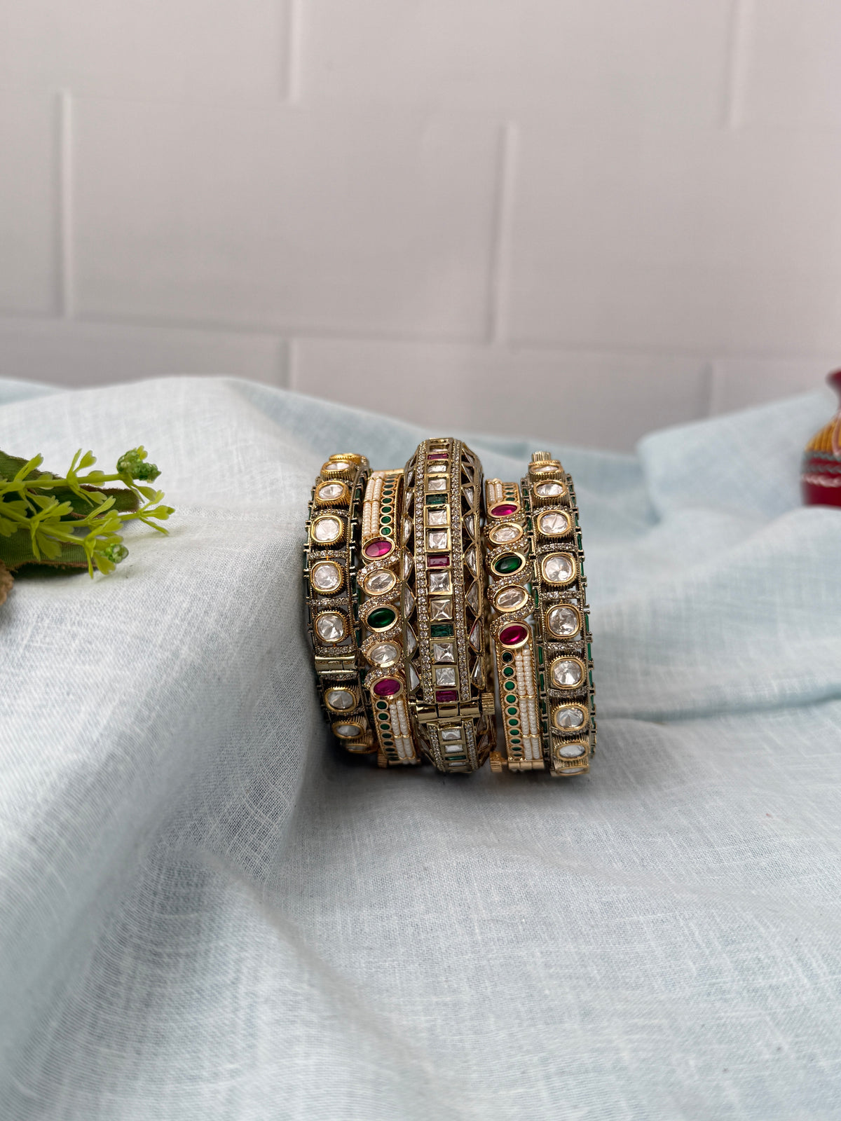 Heritage Kundan & Pearl Premium Bridal Bangle Set 0037