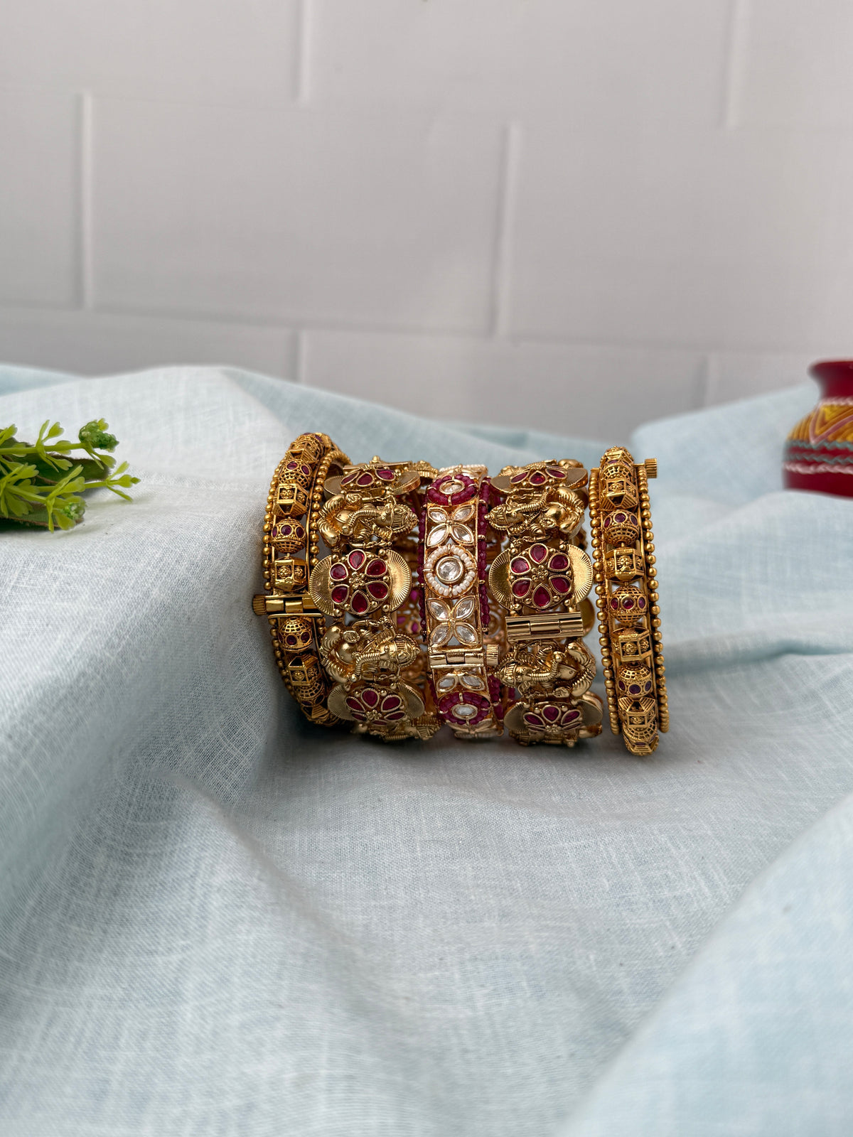 Royal Antique & Kundan Ganesh Kada Bangle Set 0039