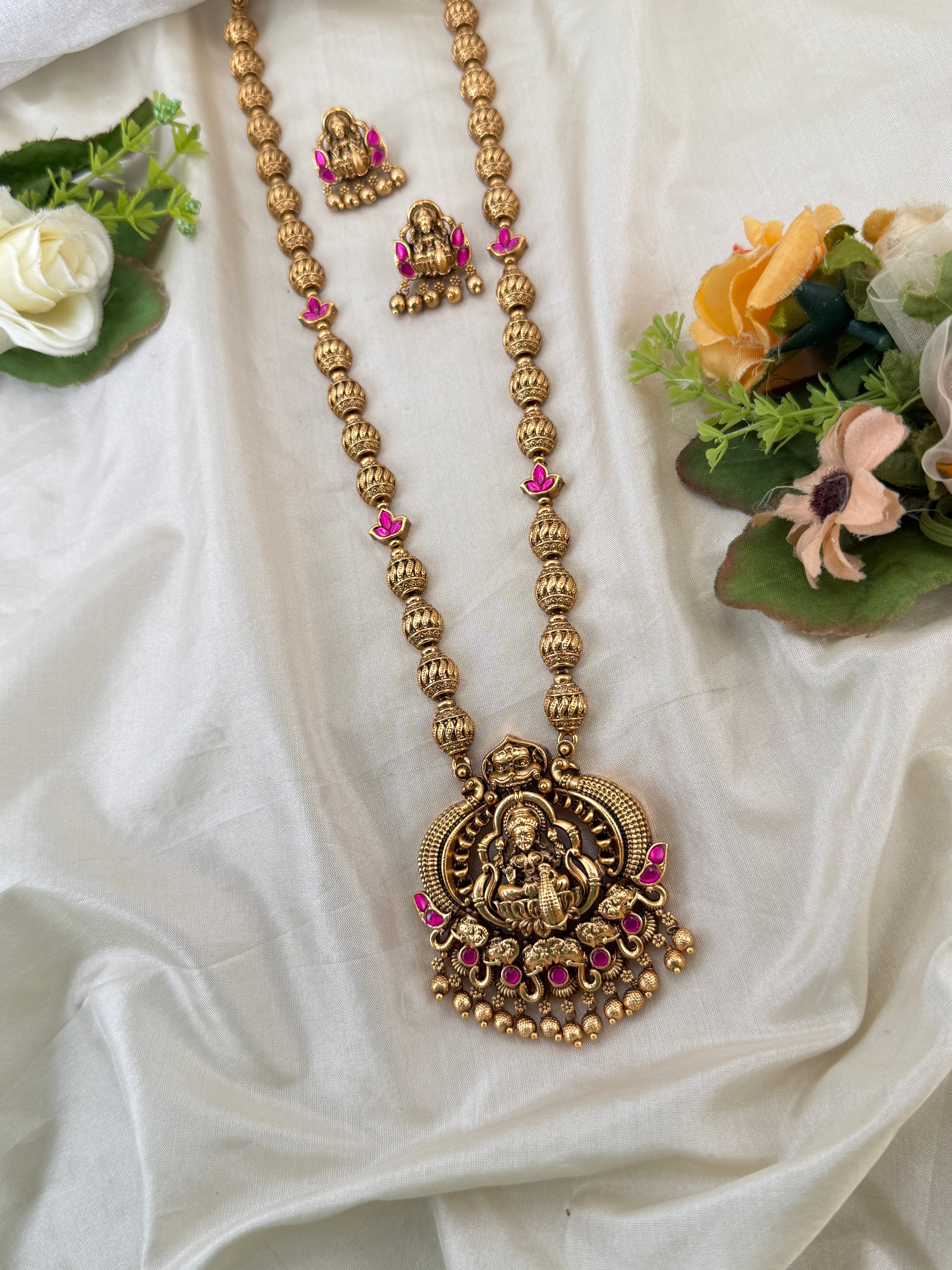 Royal Antique Lakshmi Pendant Long Necklace Set 1124