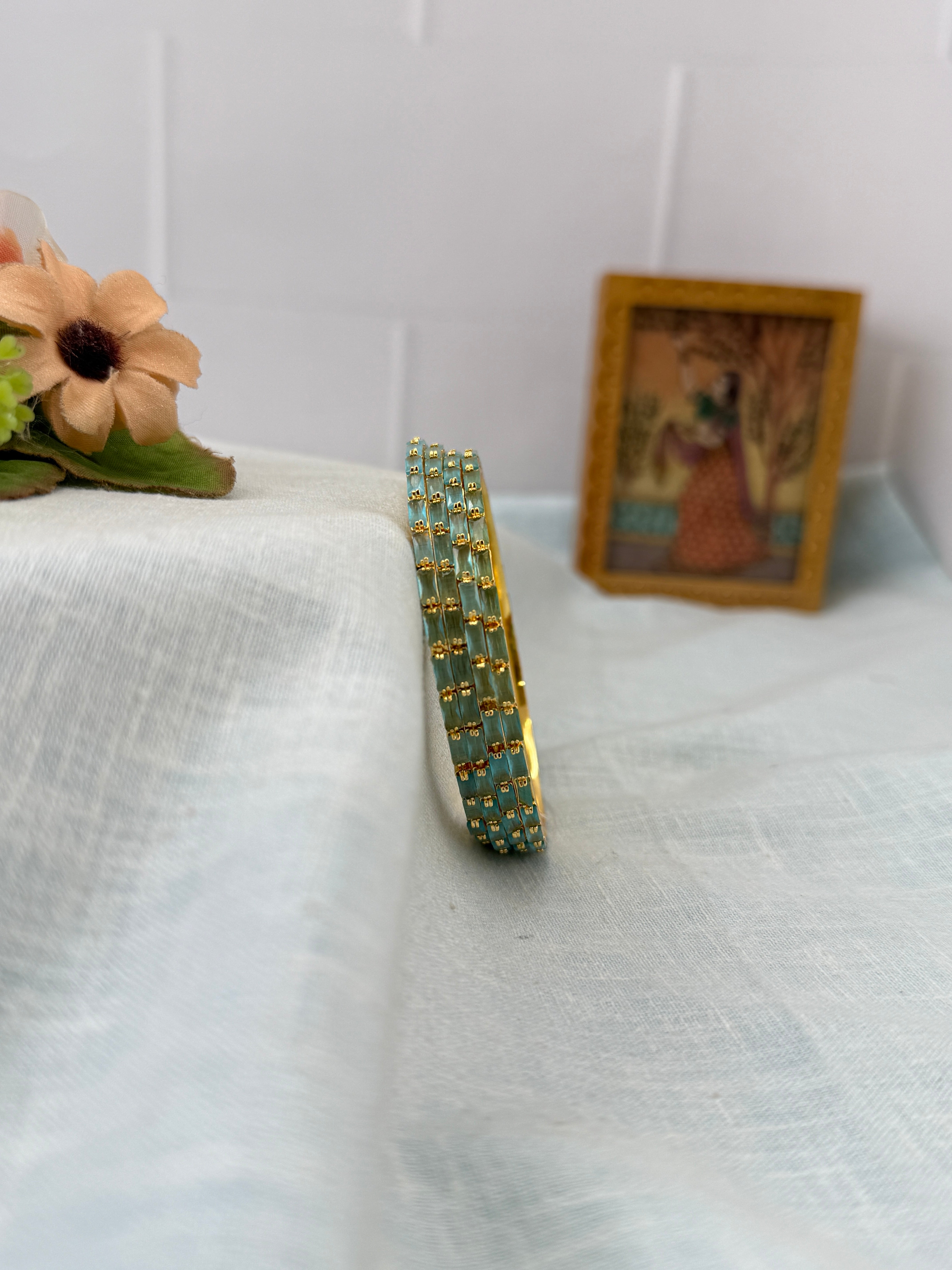 Luxurious Thin Stone Bangles Gold Base 7197 - 9 Colors