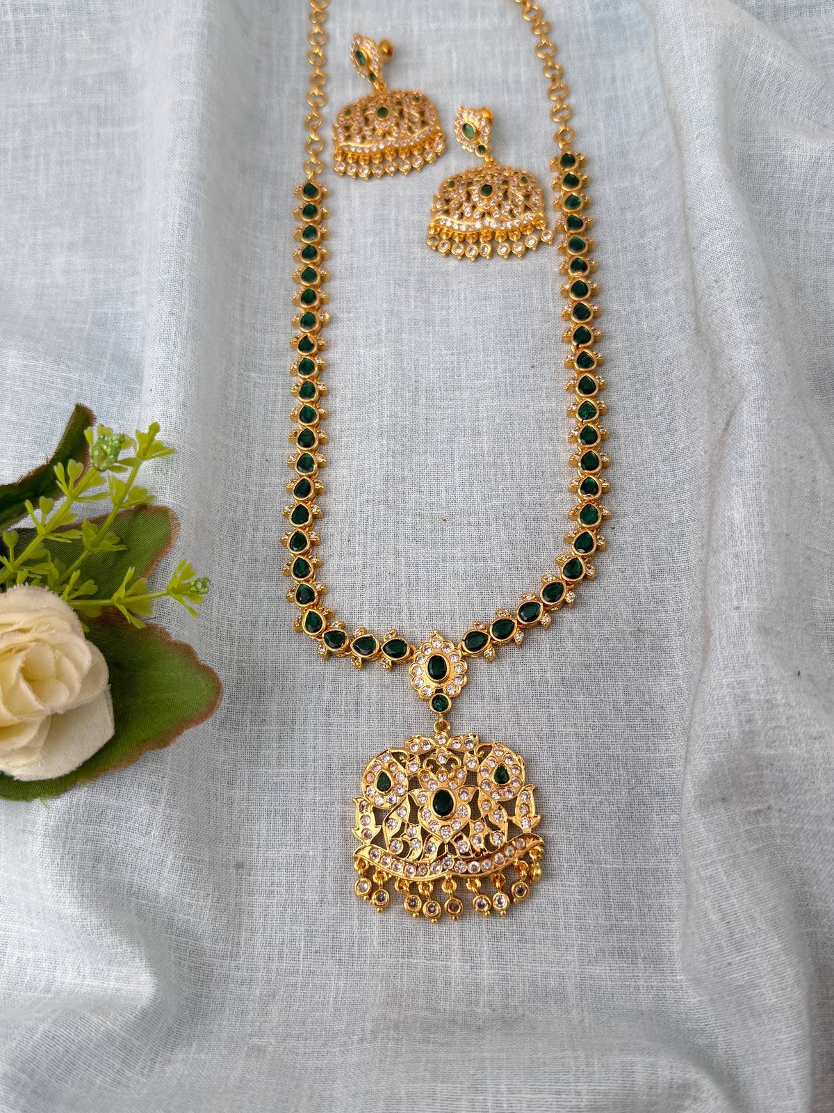 Antique Gold Like Stone Necklace Premium Short Set | N1093