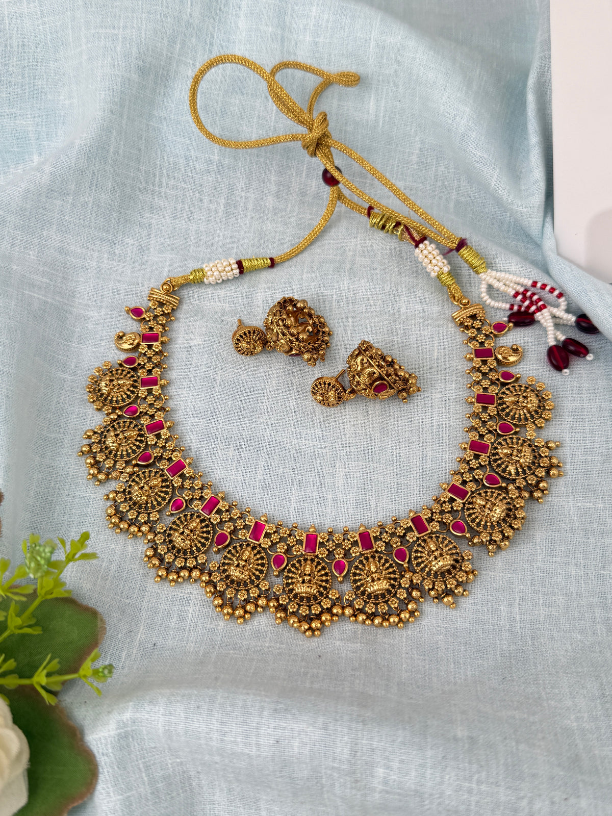 Antique Grand Lakshmi Necklace Premium Short Set | N1115