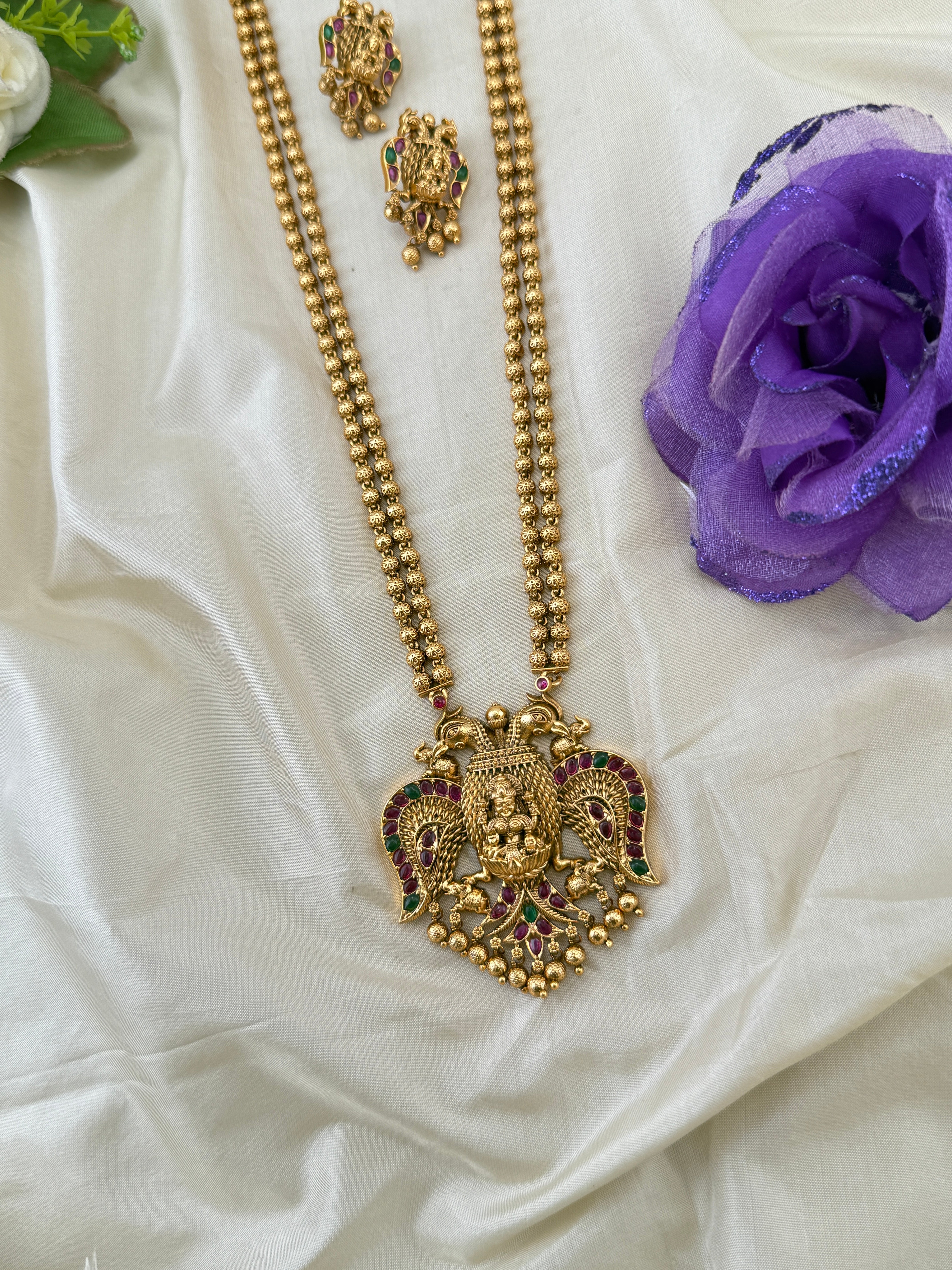 Royal Antique Long Gandaberunda Necklace Set 1139