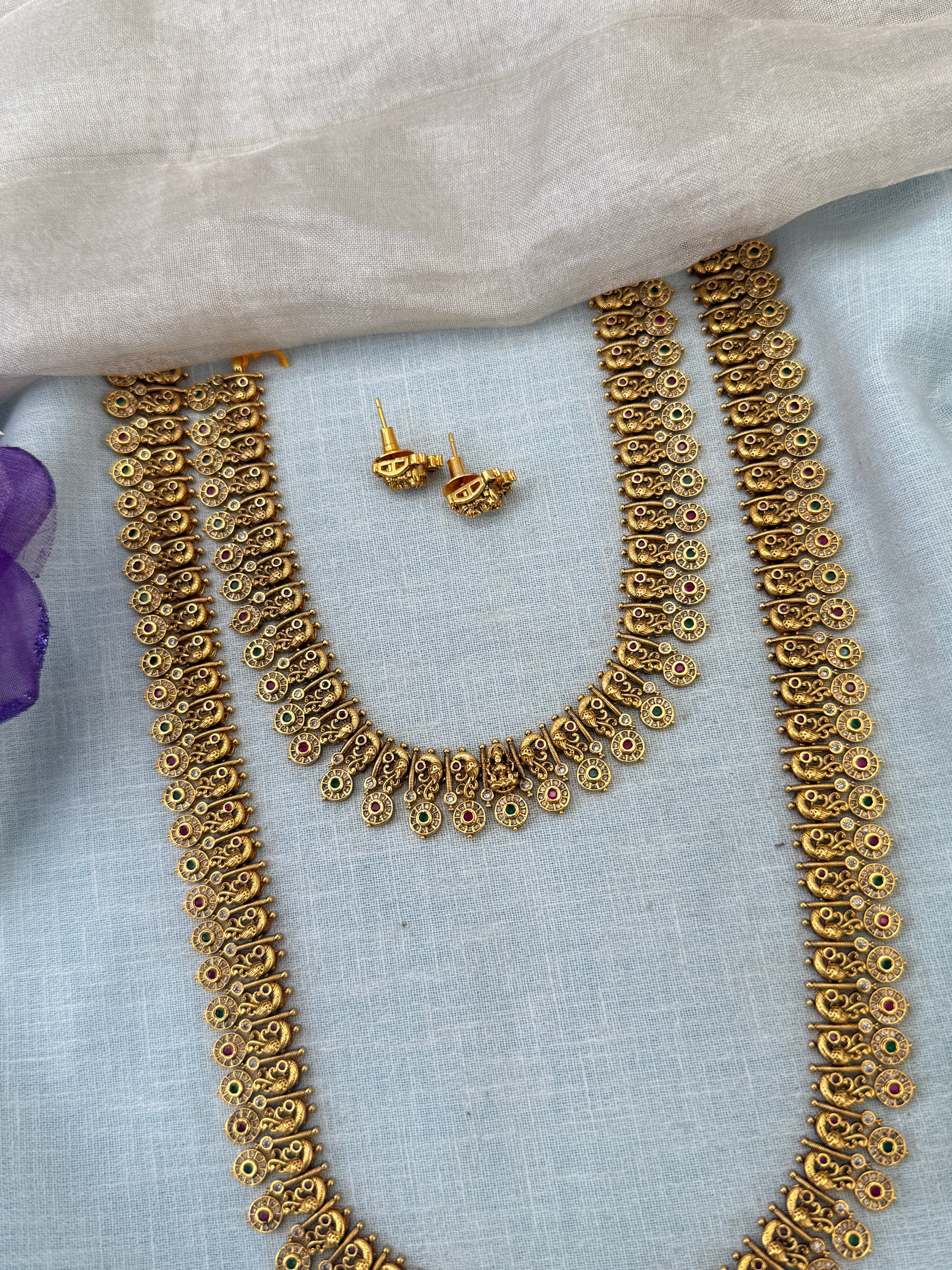 Royal Antique Long Semi Bridal Necklace Set 1141