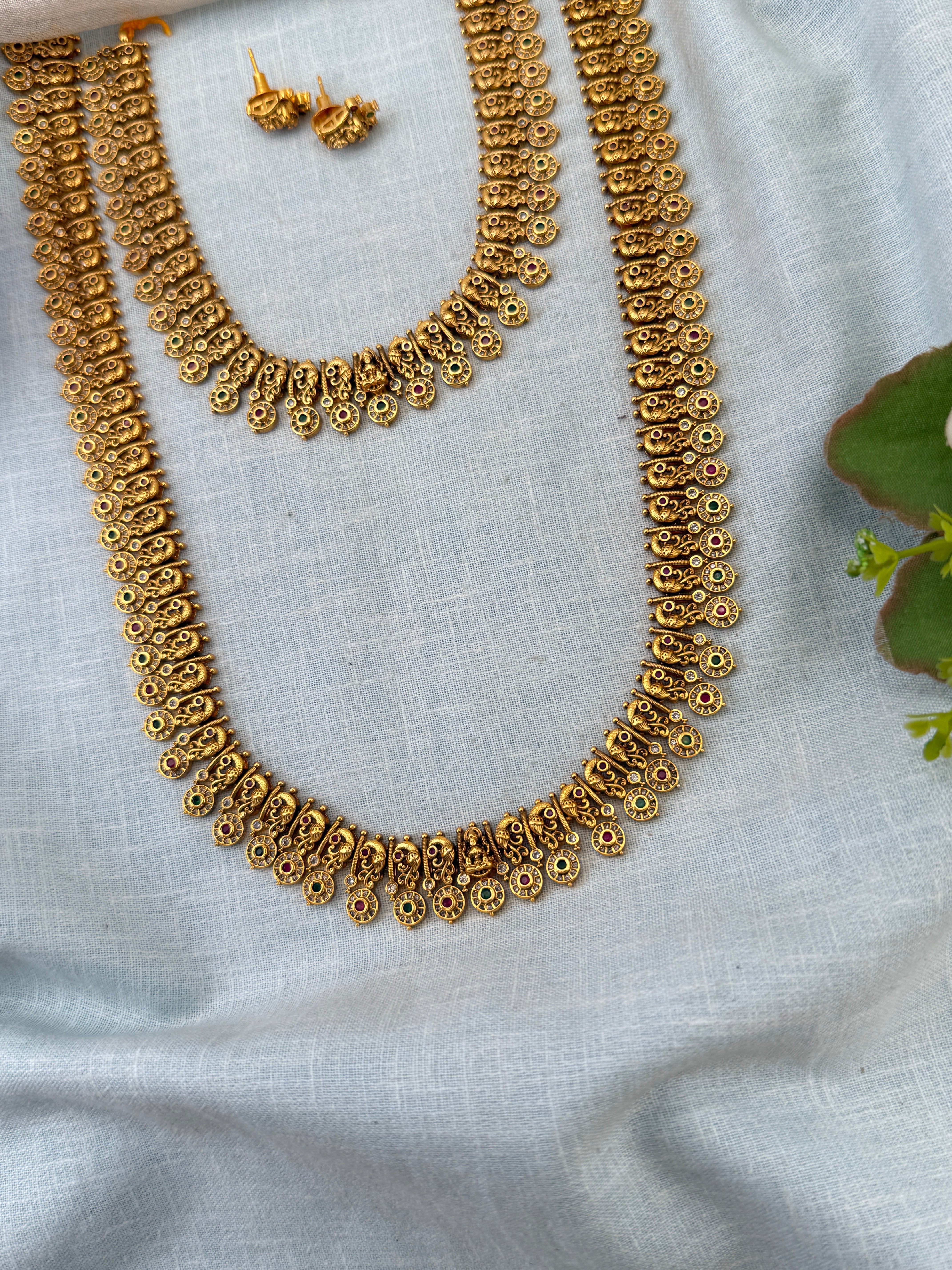 Royal Antique Long Semi Bridal Necklace Set 1141
