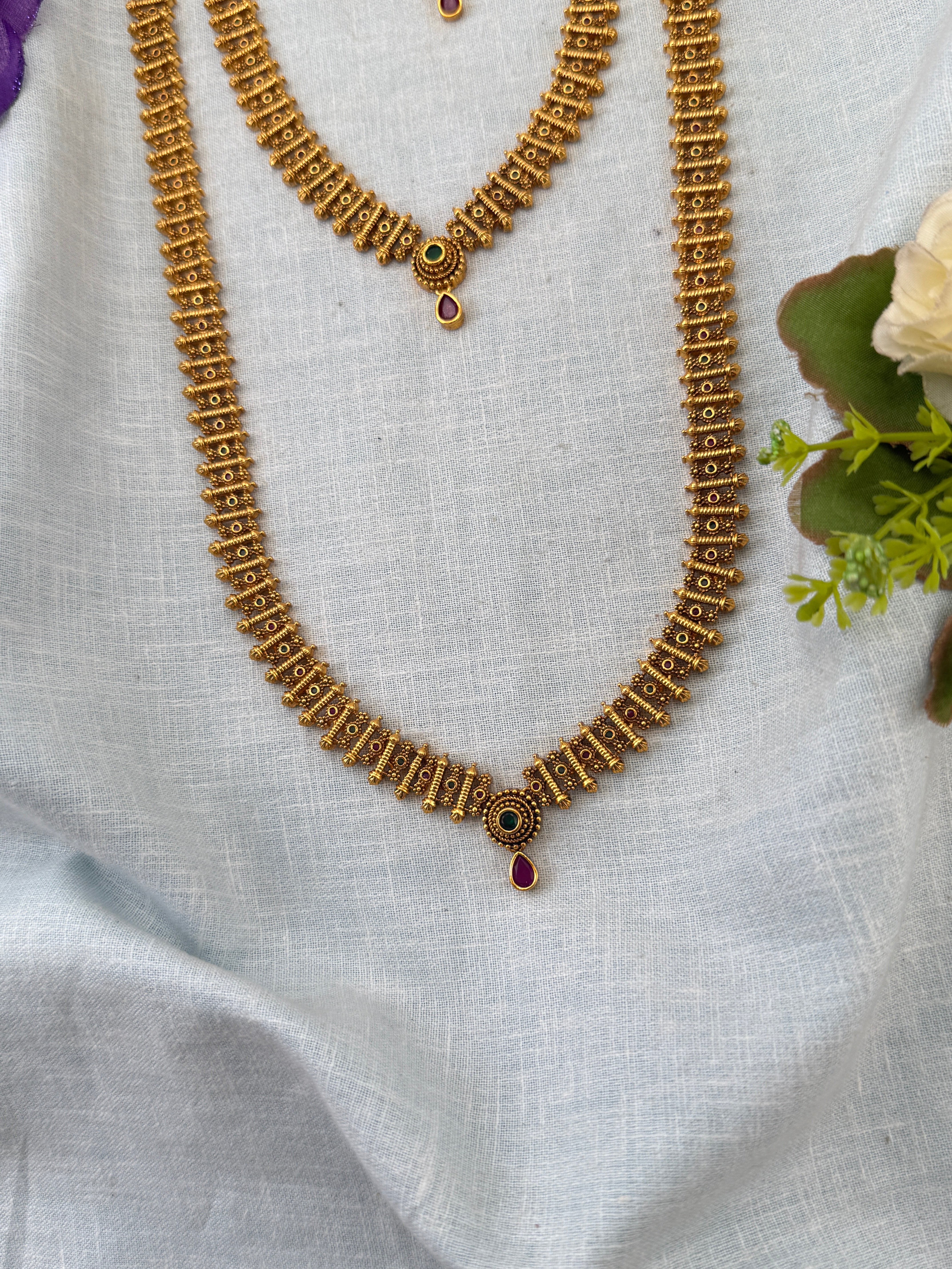 Royal Antique Long Semi Bridal Necklace Set 1143