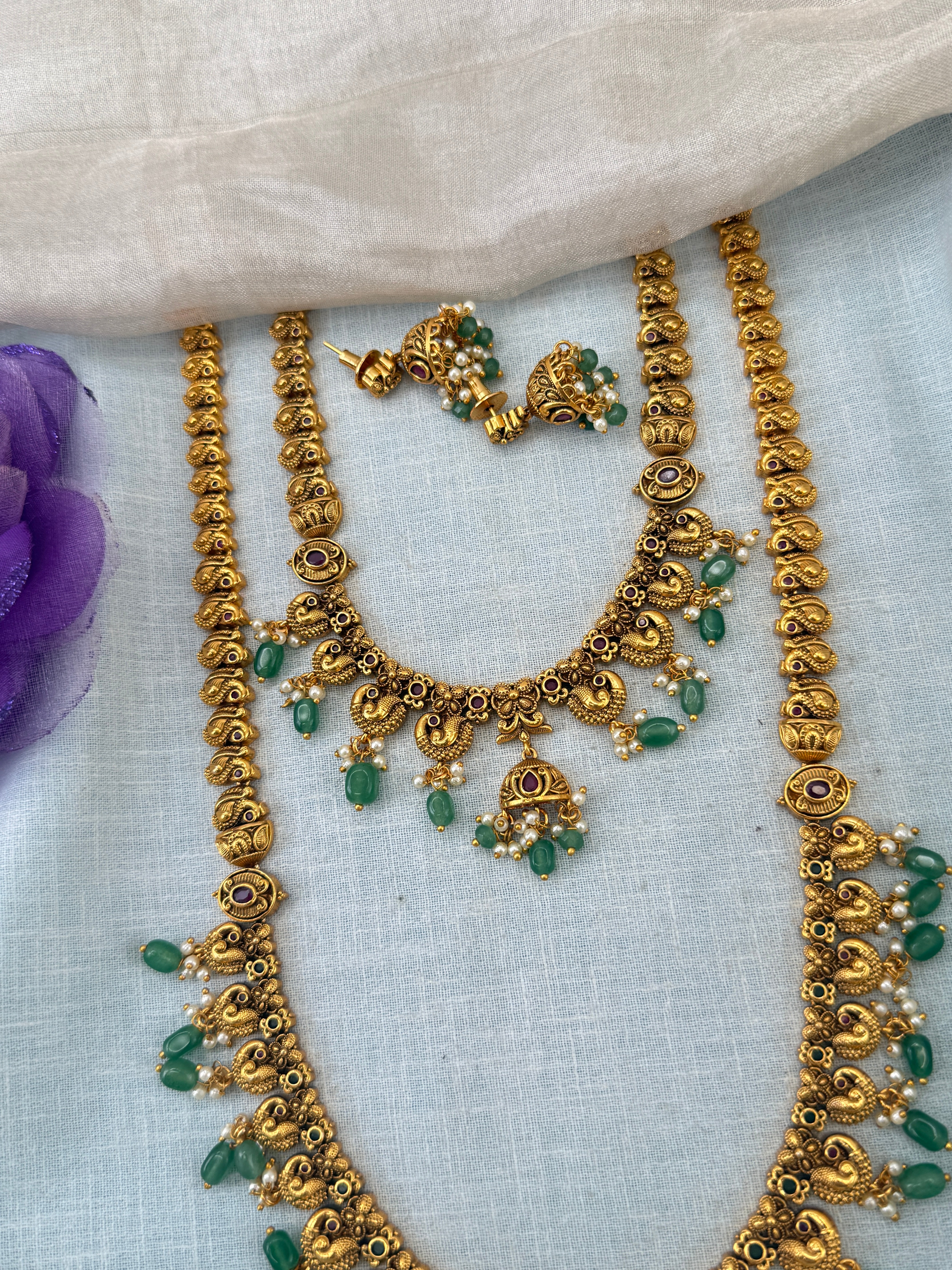 Royal Antique Long Semi Bridal Necklace Set 1145