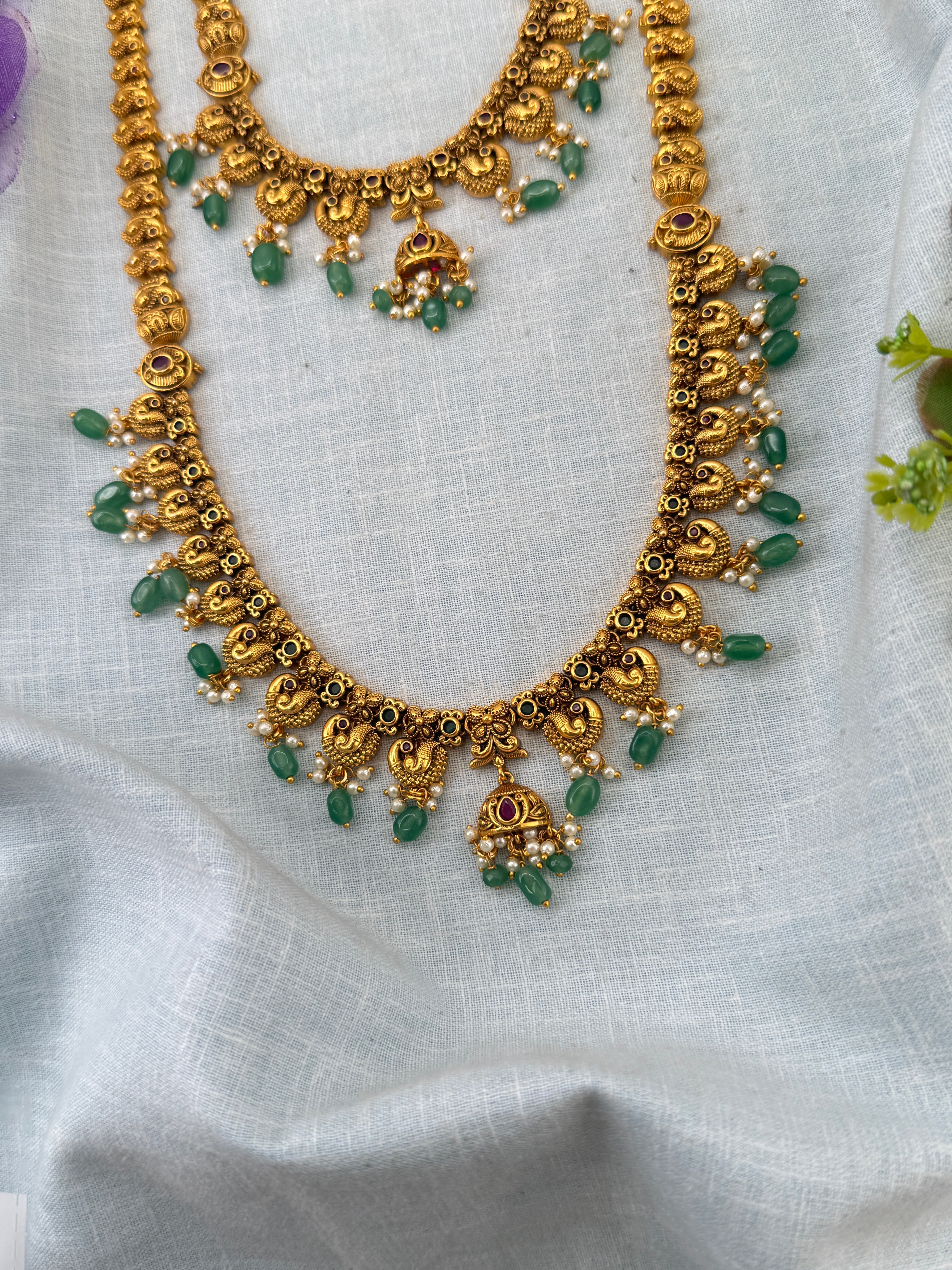 Royal Antique Long Semi Bridal Necklace Set 1145