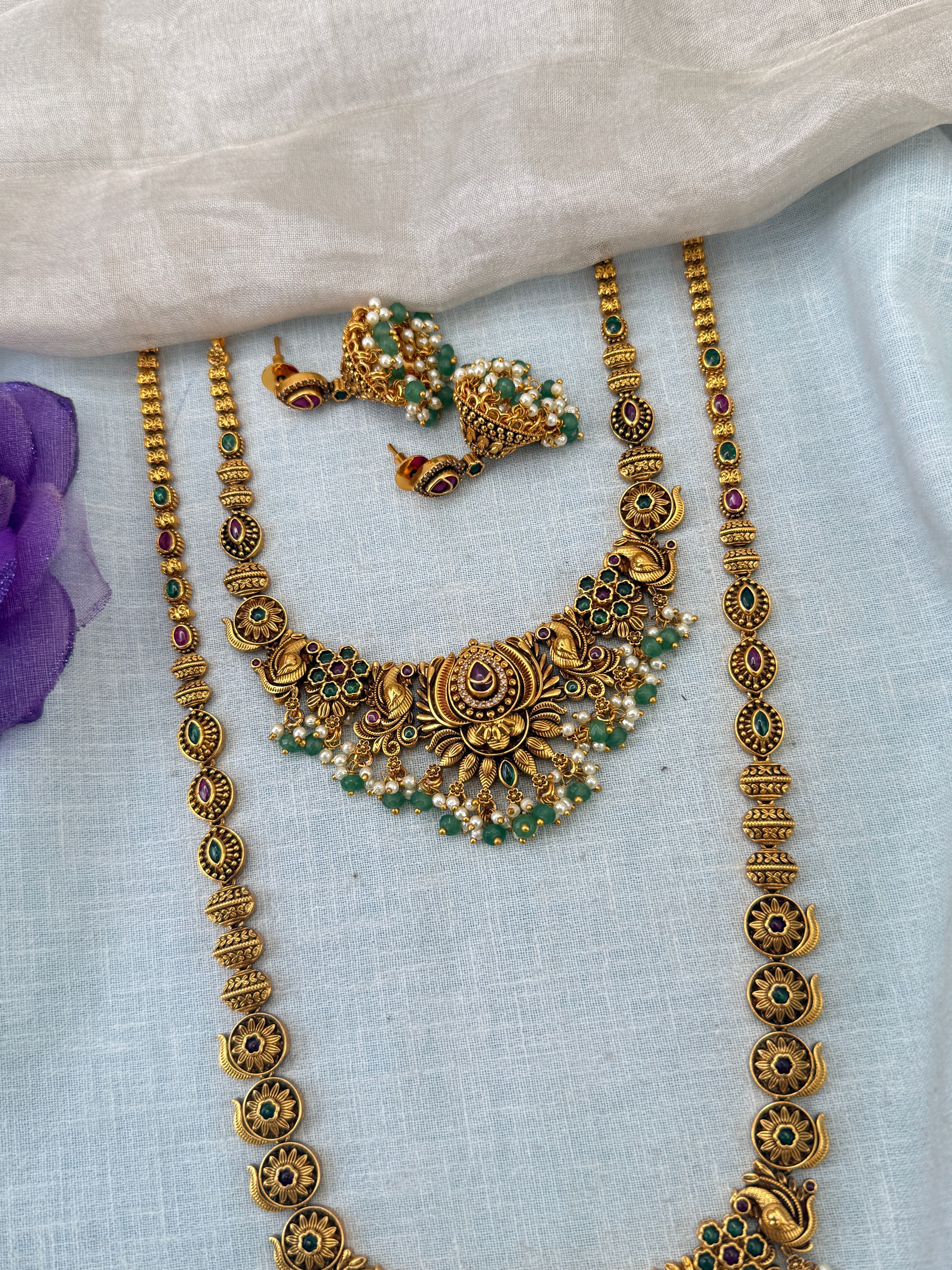 Royal Antique Long Semi Bridal Necklace Set 1146