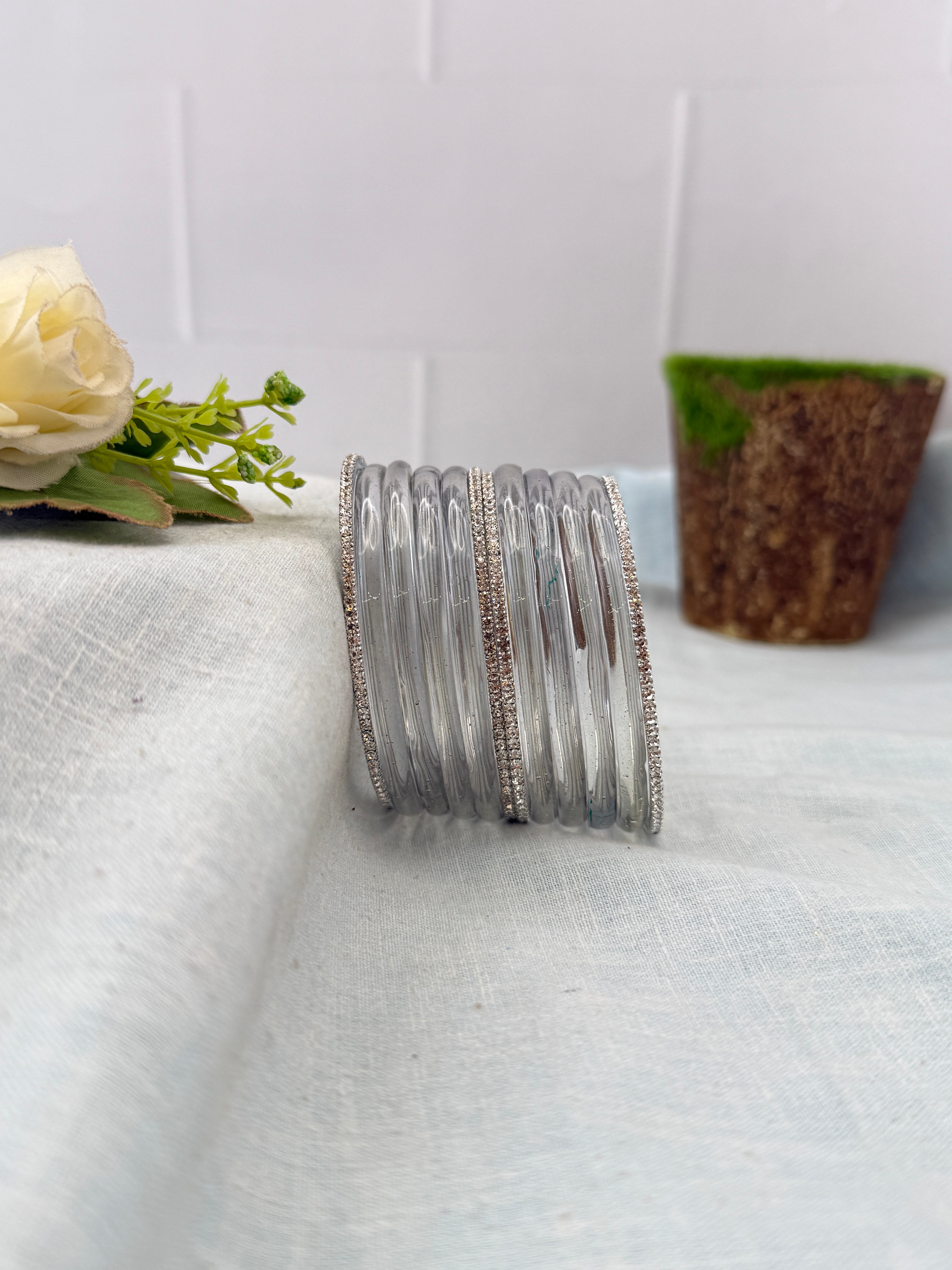 Luxurious Jelly Glass & Stone Bangles Matching Set 5320 - 16 Color Options