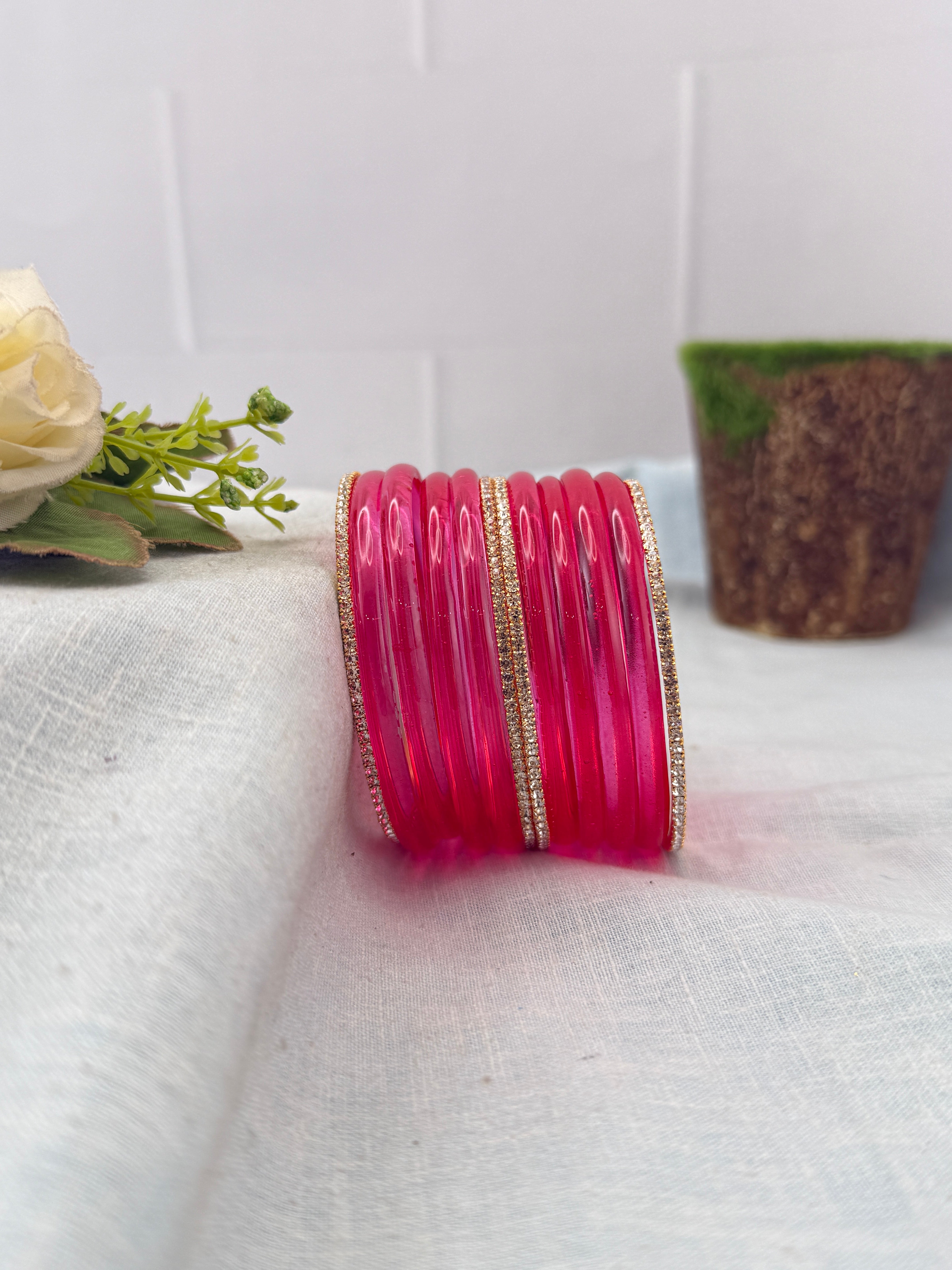Luxurious Jelly Glass & Stone Bangles Matching Set 5320 - 16 Color Options