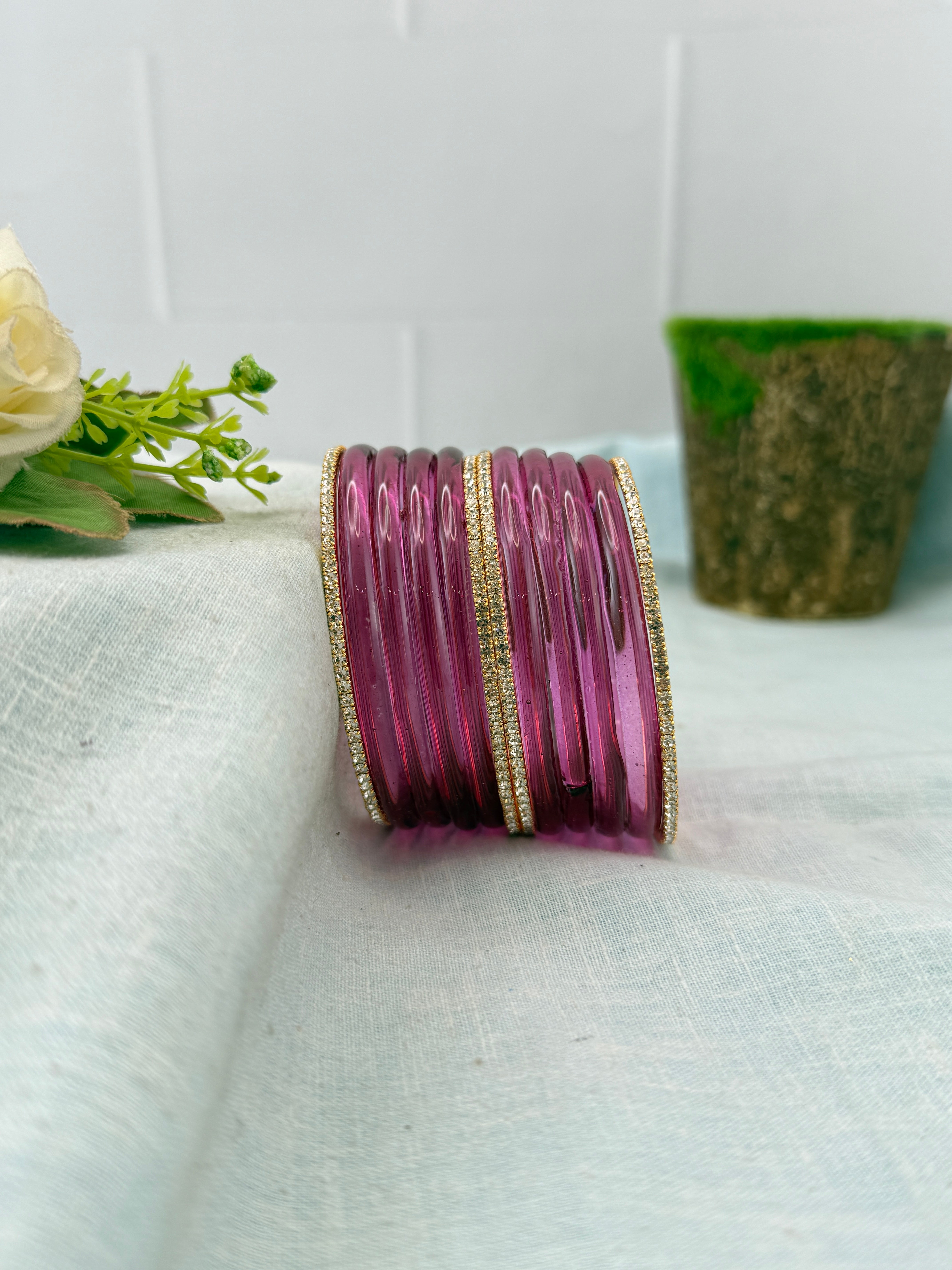 Luxurious Jelly Glass & Stone Bangles Matching Set 5320 - 16 Color Options