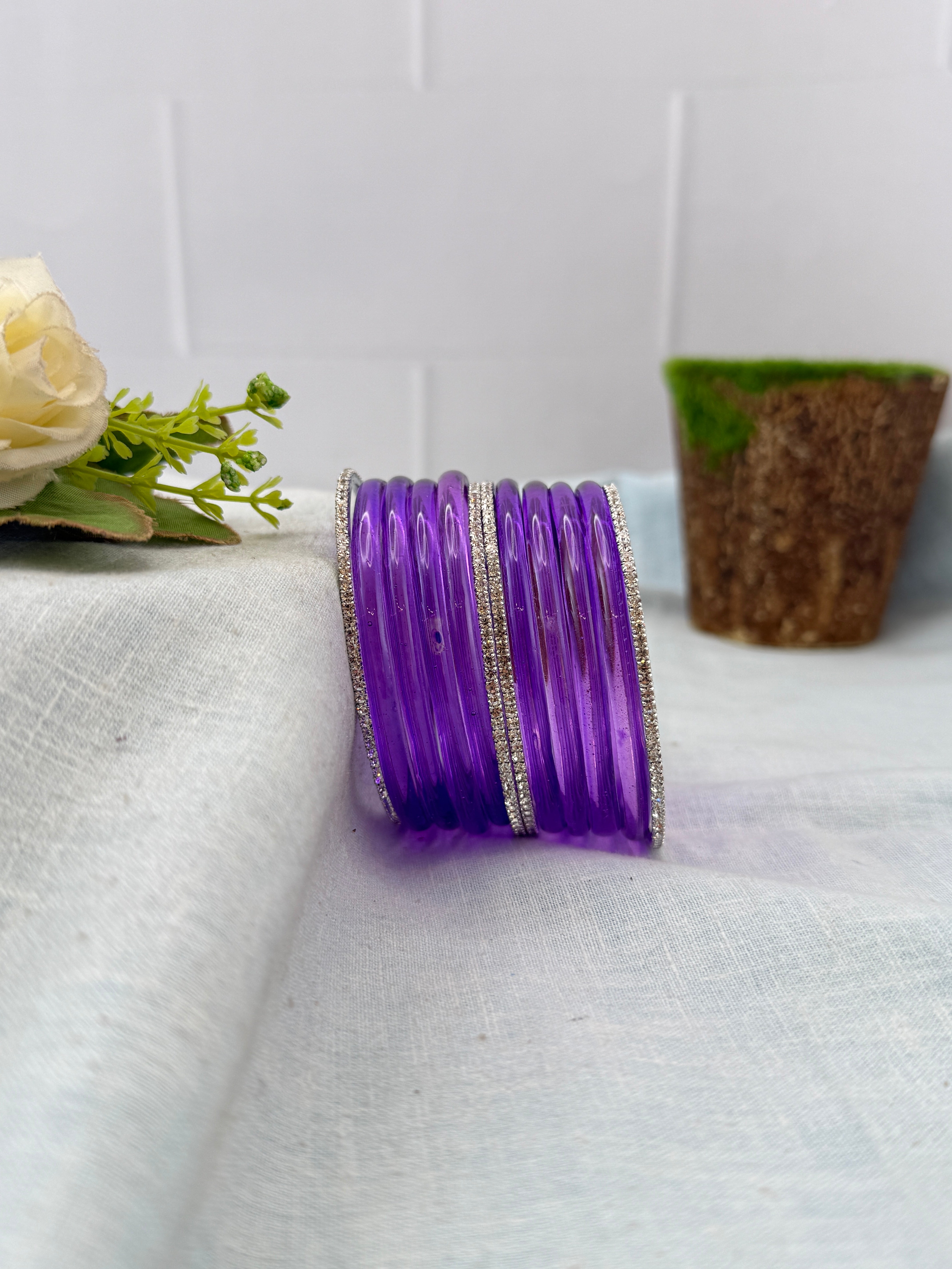 Luxurious Jelly Glass & Stone Bangles Matching Set 5320 - 16 Color Options