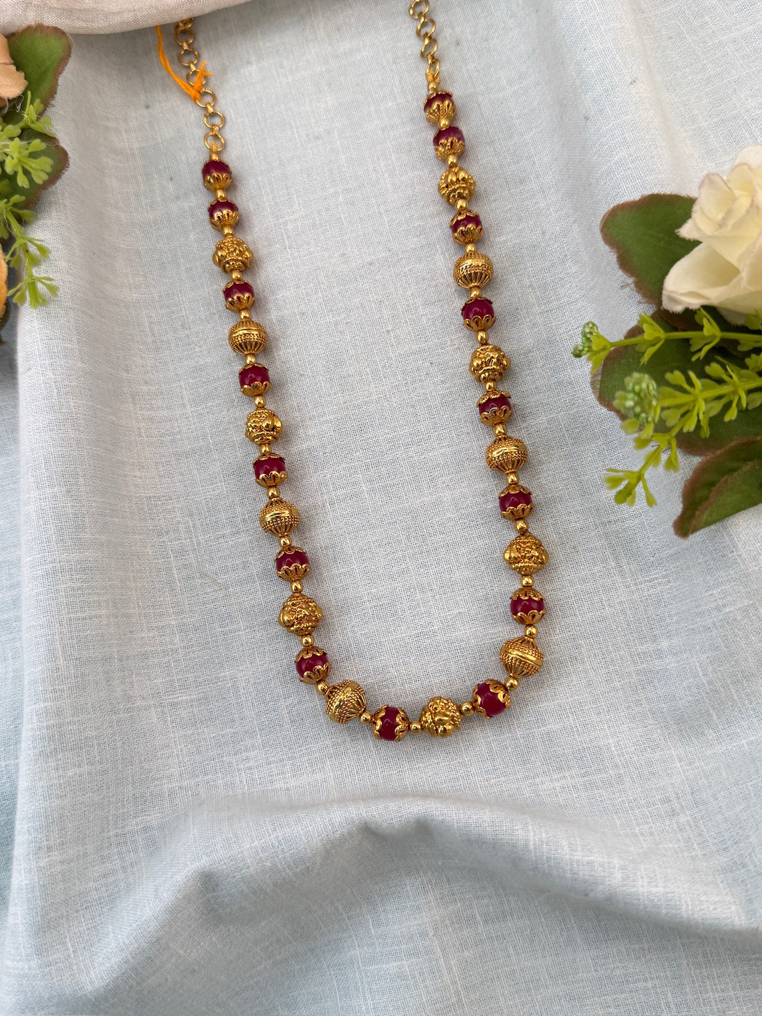 Royal Antique Gold Beads With Pearl Chain 1186