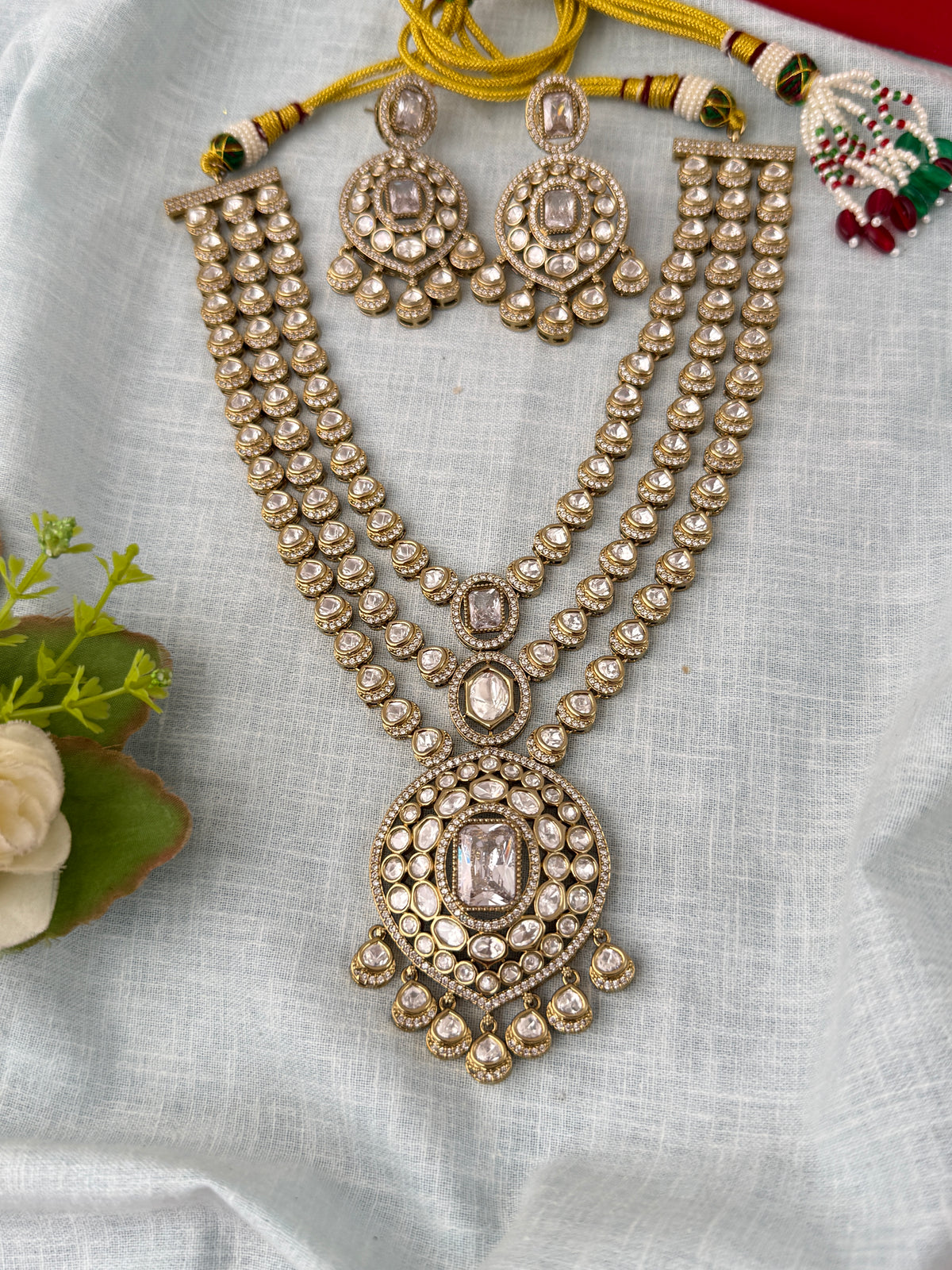 Kundan Layered Necklace Luxurious Long Set | N0982