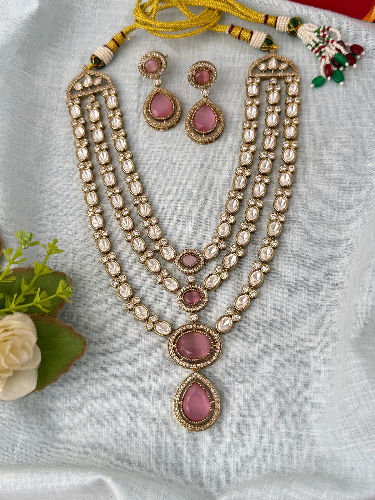 Kundan Layered Necklace Luxurious Long Set | N0976