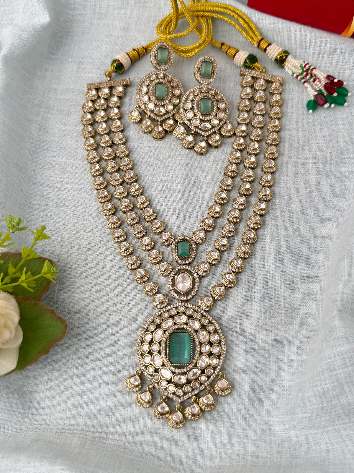 Kundan Layered Necklace Luxurious Long Set | N0985