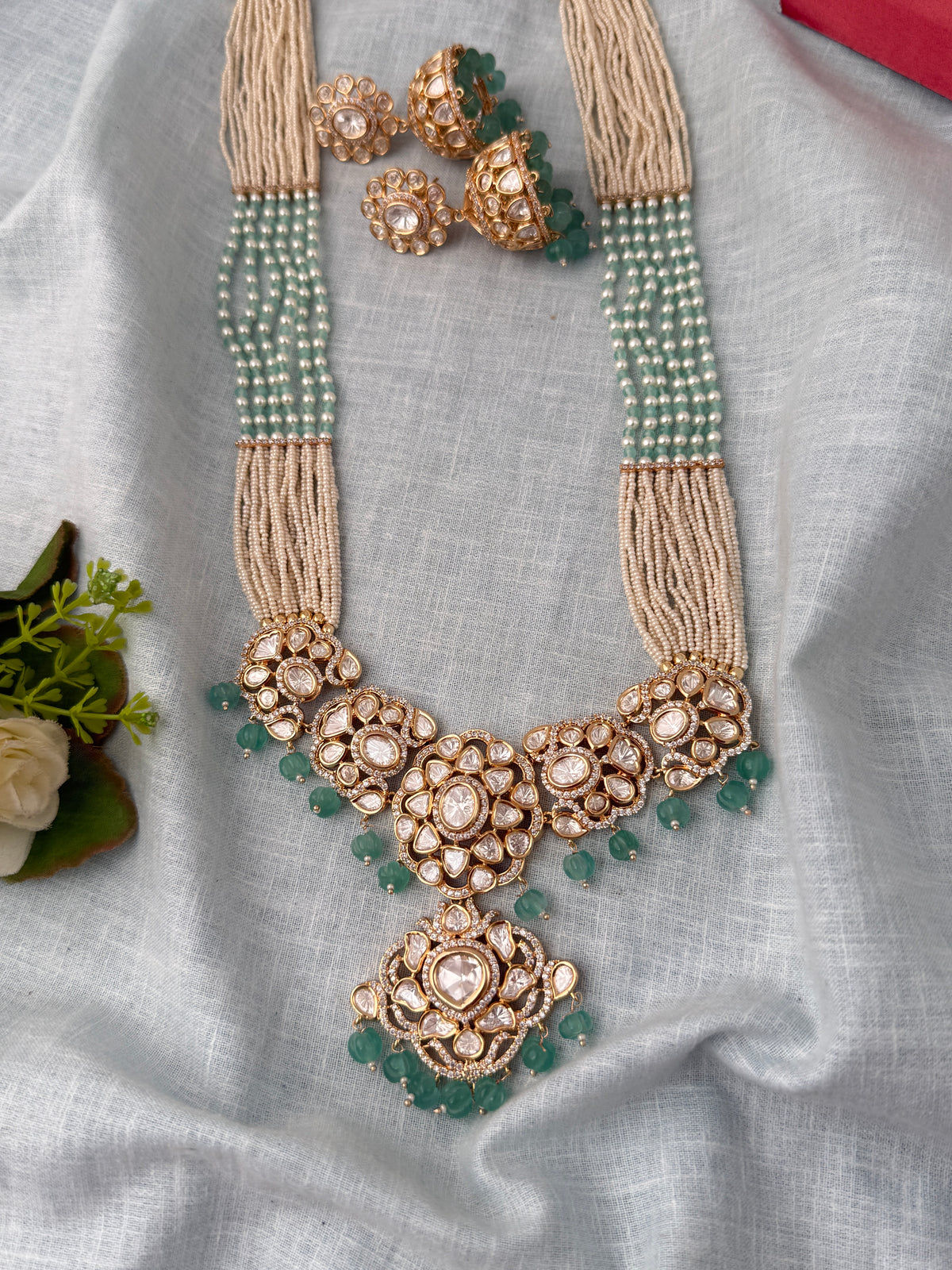 Kundan Layered Pearl Necklace Luxurious Long Set | N1150