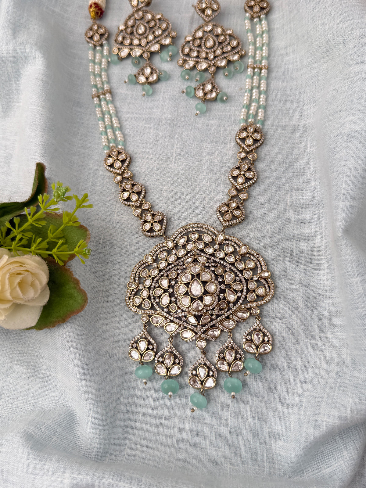 Kundan Layered Pearl Necklace Luxurious Long Set | N1134