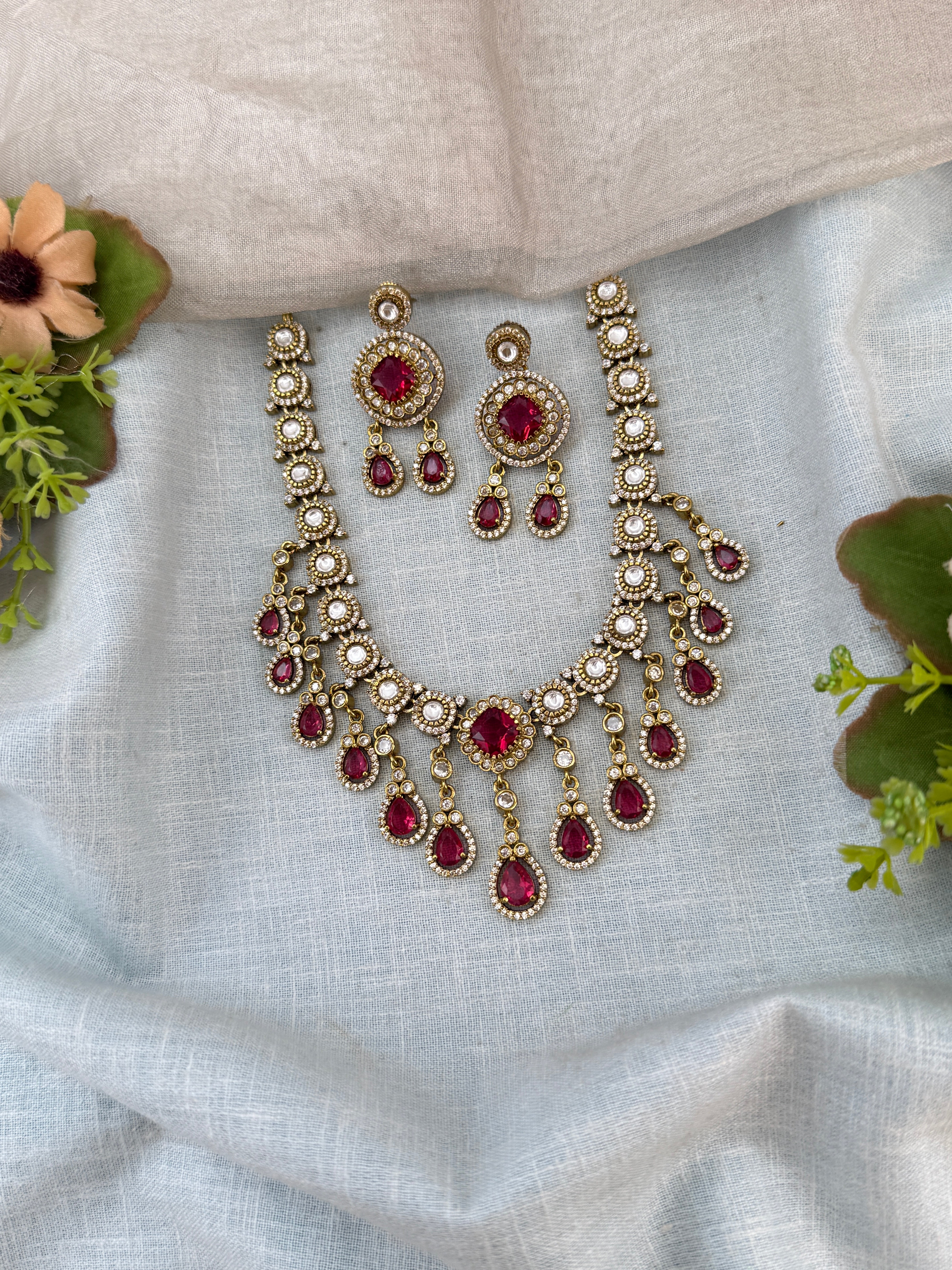 Victorian Necklace set, Bridal victorian necklace, victorian antique necklace, Jadau necklace