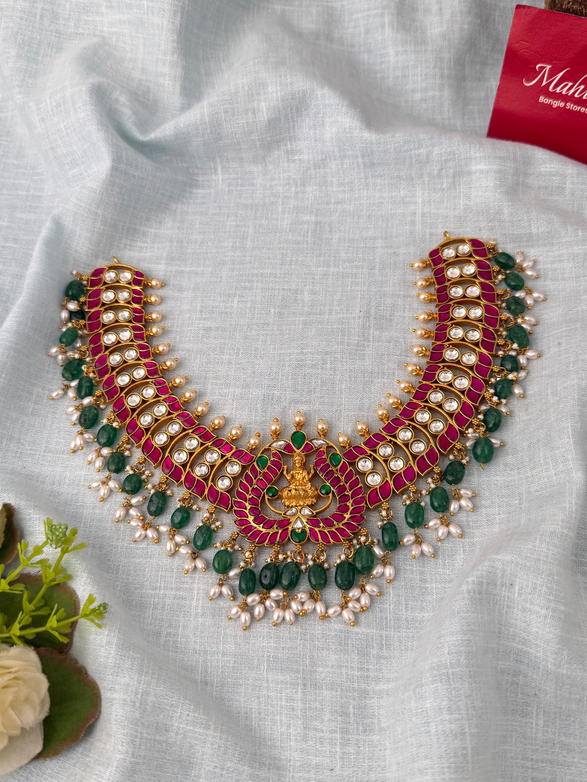 Jadau Kundan Lotus Lakshmi Pendant Premium Necklace | N1198
