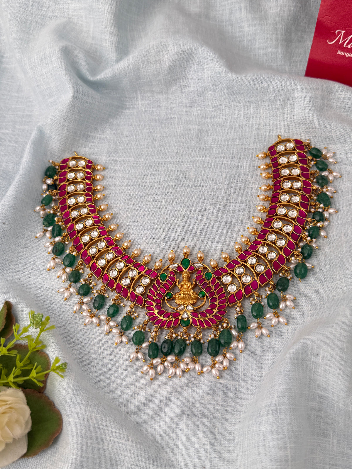 Jadau Kundan Lotus Lakshmi Pendant Premium Necklace | N1198