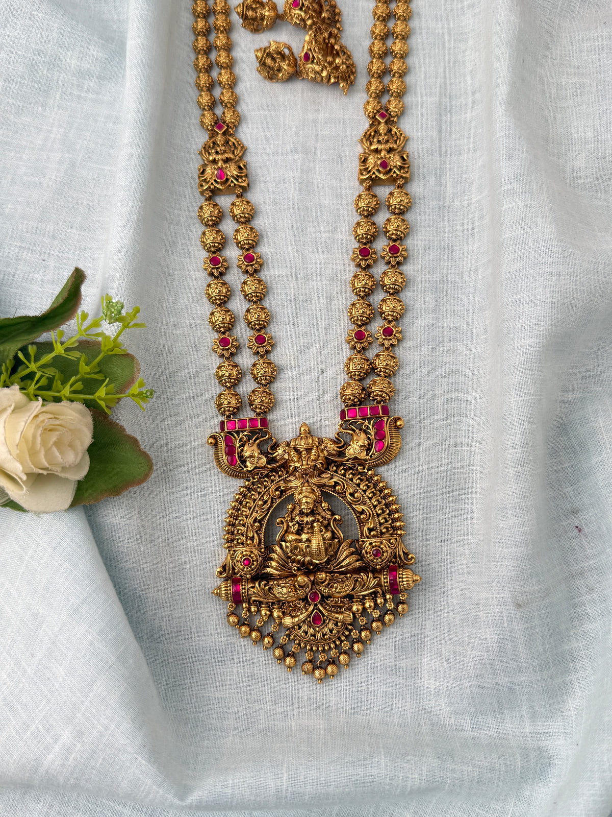 Antique Beads Beads Layered Necklace Grand Lakshmi Pendant Luxurious Long Set| N1194