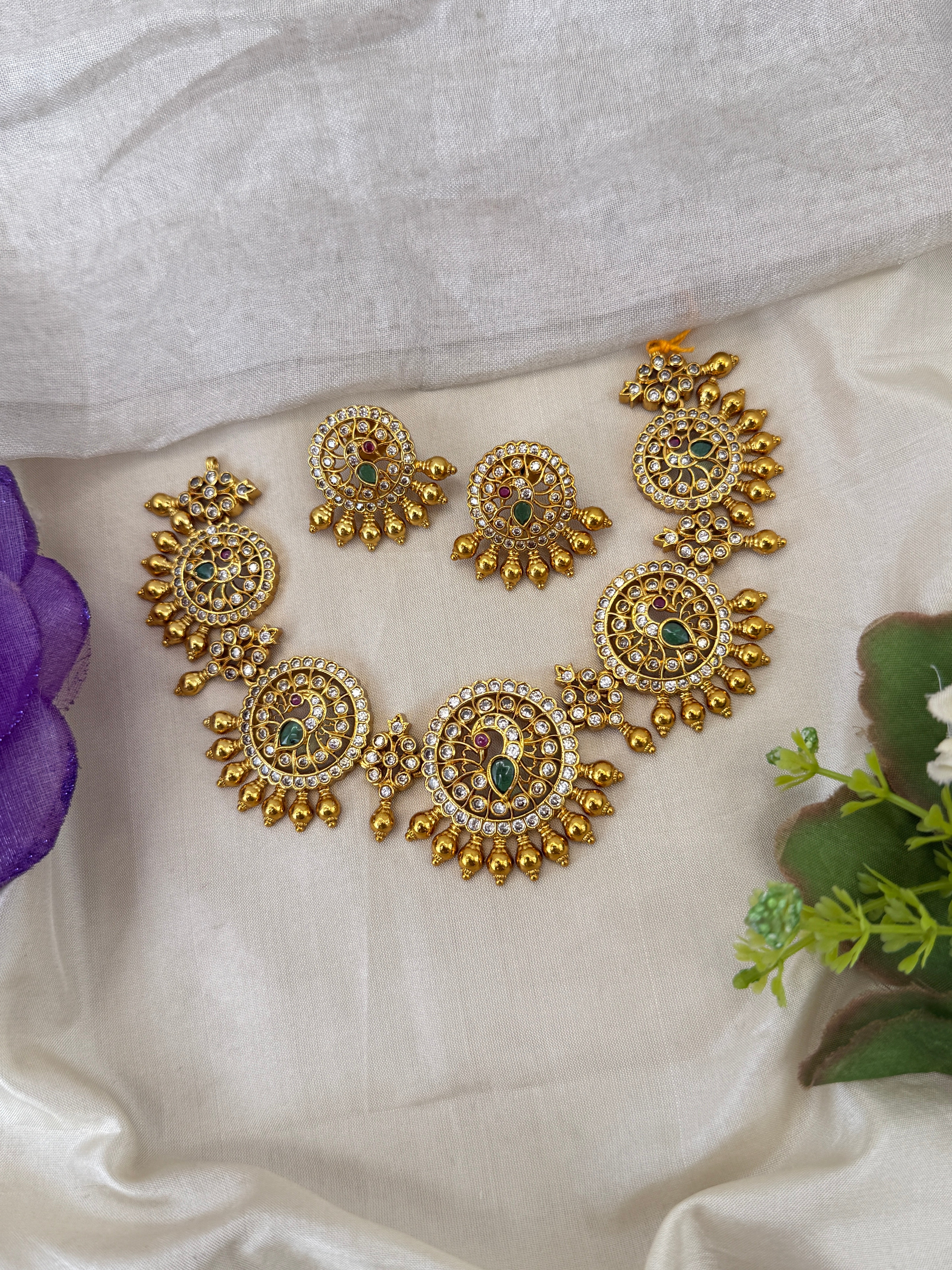 Royal Antique Peacock Short Necklace Set 1221