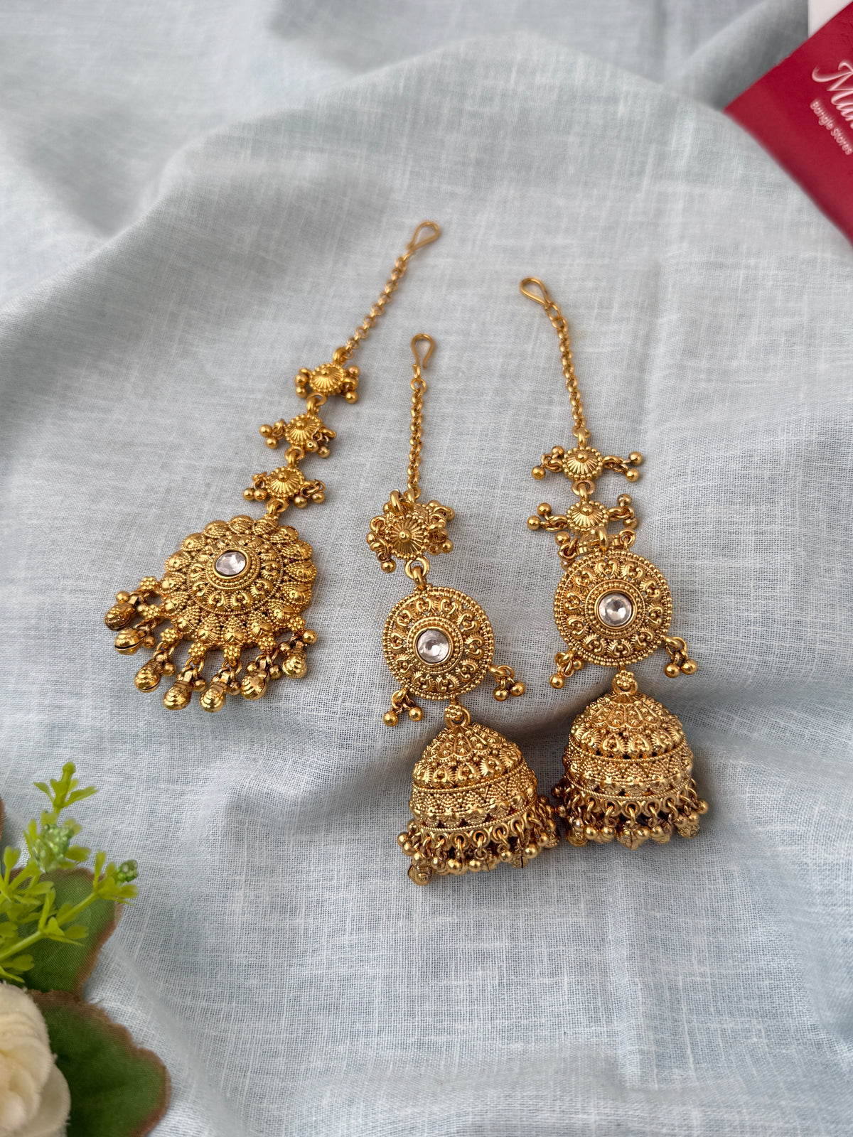 Antique Jhumkas Earrings With Maatal And Maang Tikka| E0648