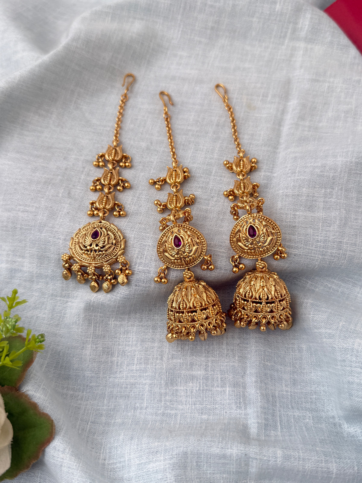 Antique Jhumkas Earrings With Maatal And Maang Tikka| E0663