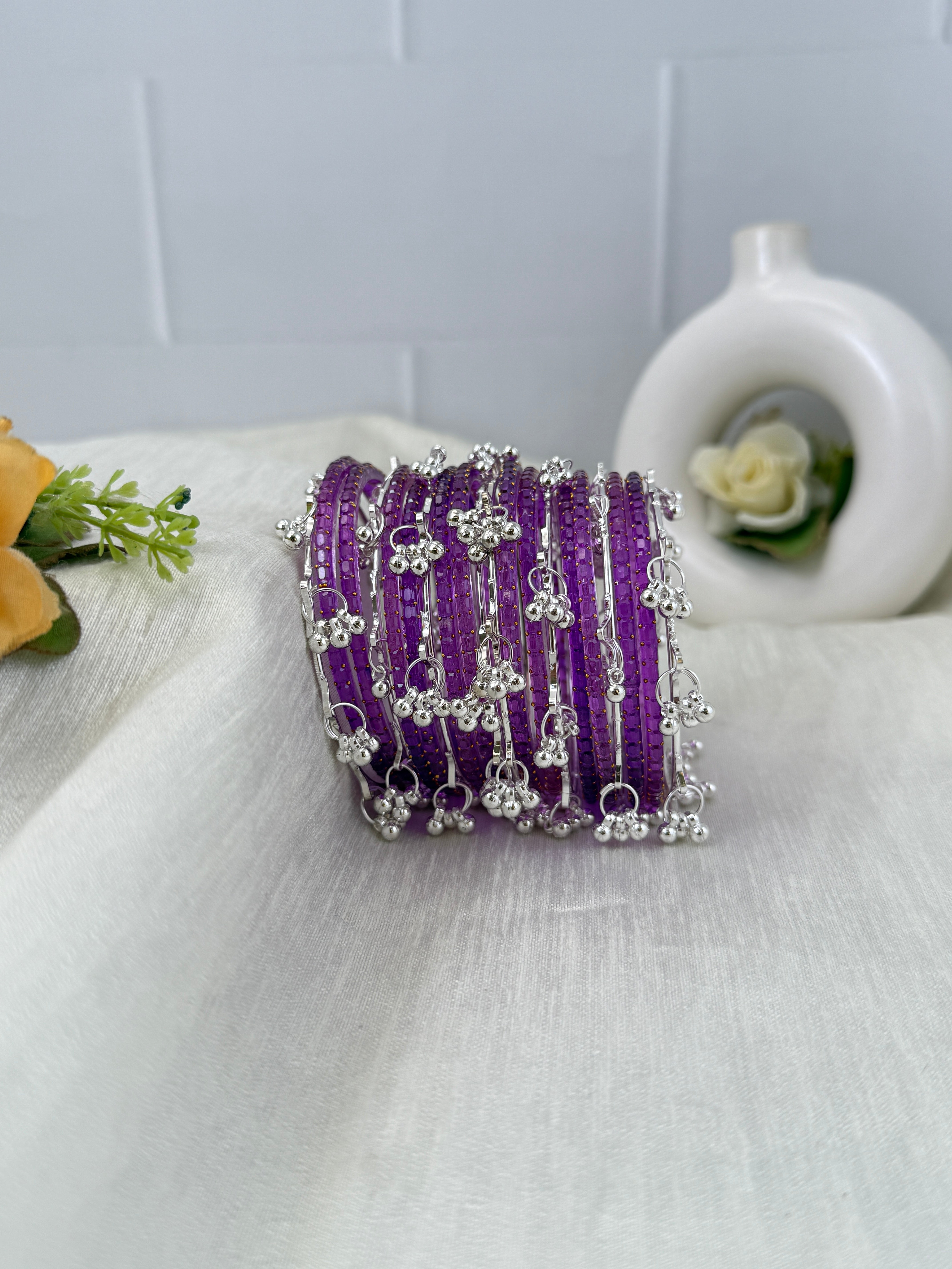 Luxurious Rain Drops & Bell Glass Bangles 16 Color Options - 3459